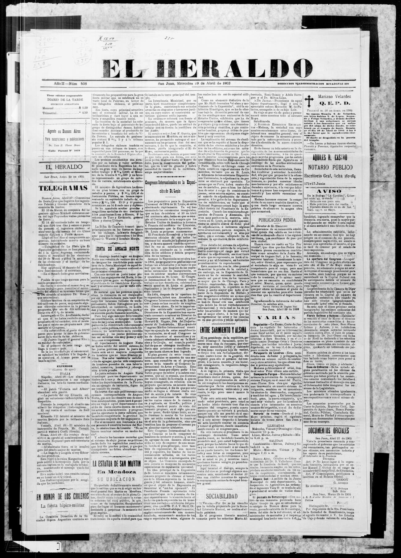 Portada · 29 de Abril de 1903