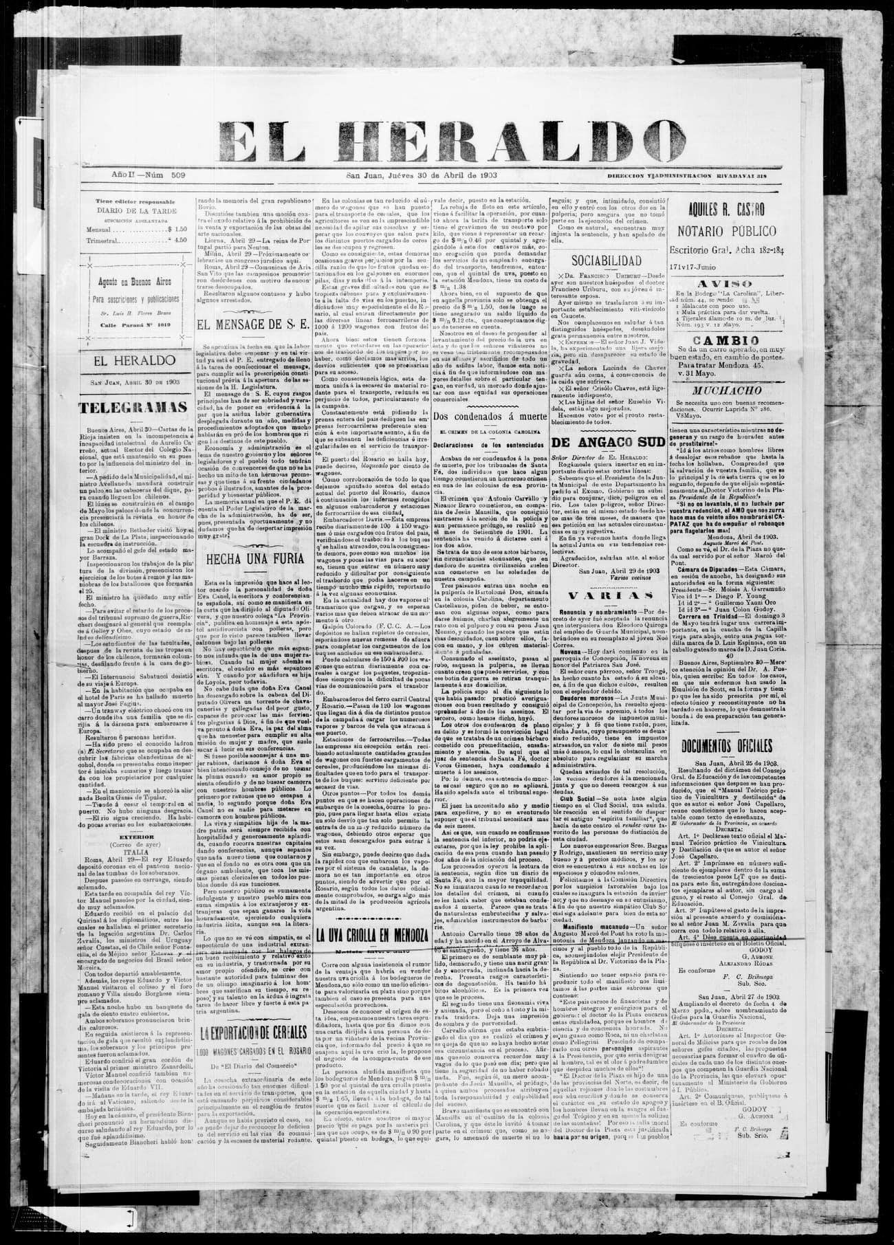 Portada · 30 de Abril de 1903