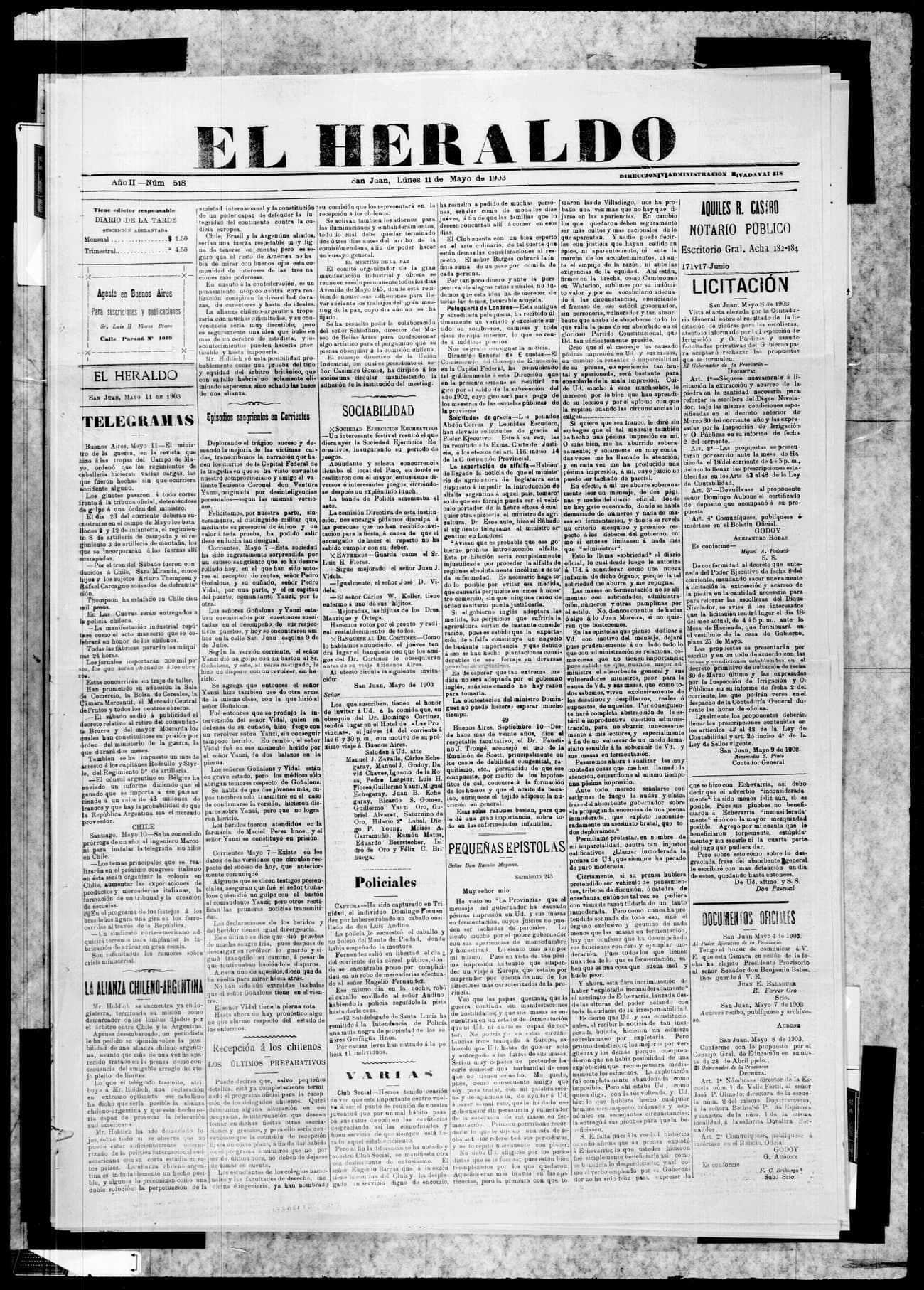 Portada · 11 de Mayo de 1903