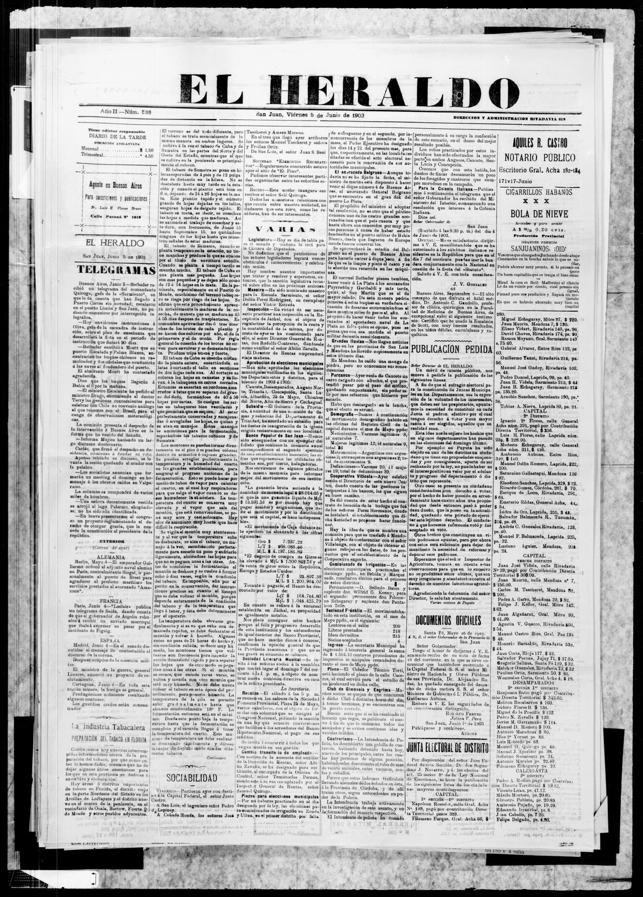 Portada · 5 de Junio de 1903