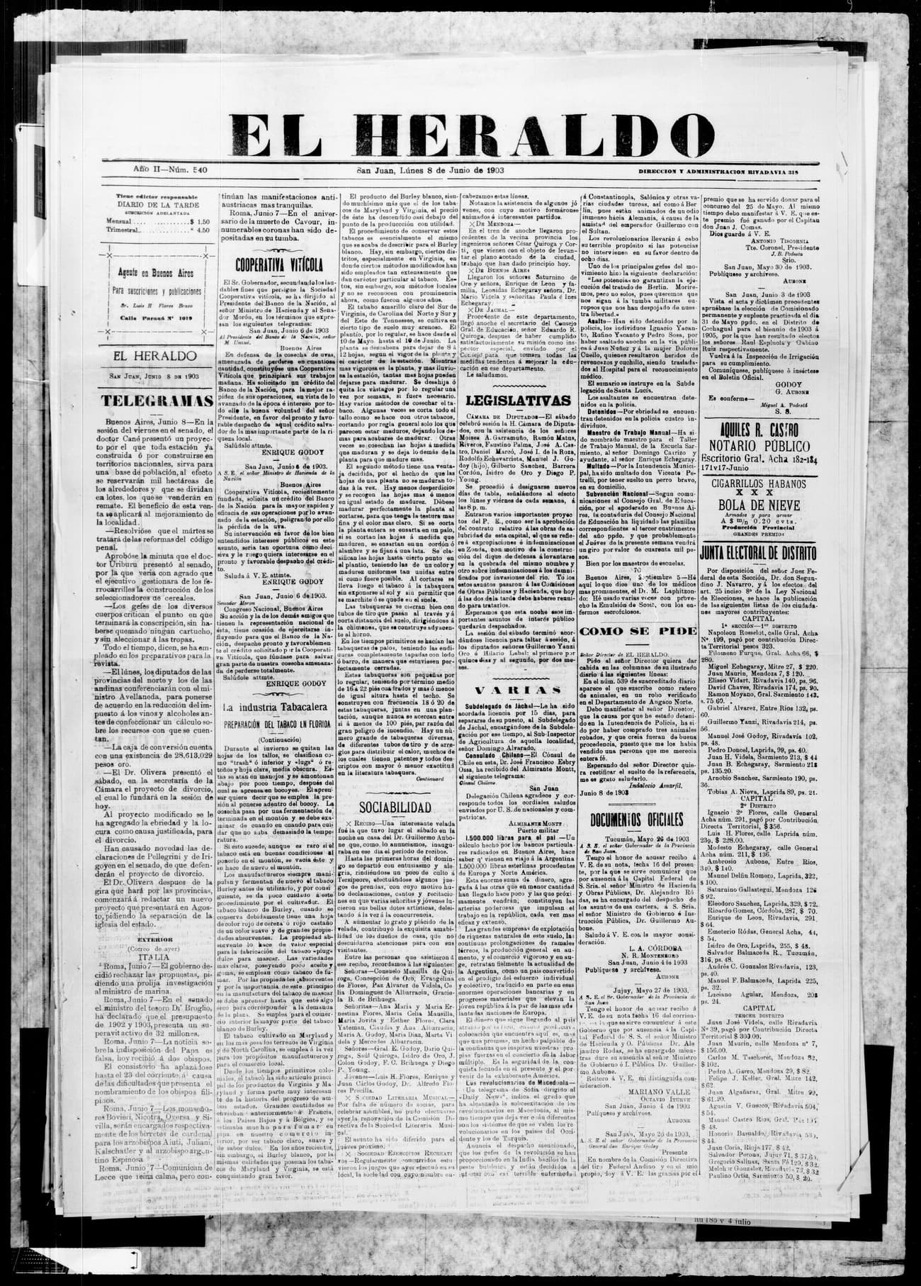 Portada · 8 de Junio de 1903