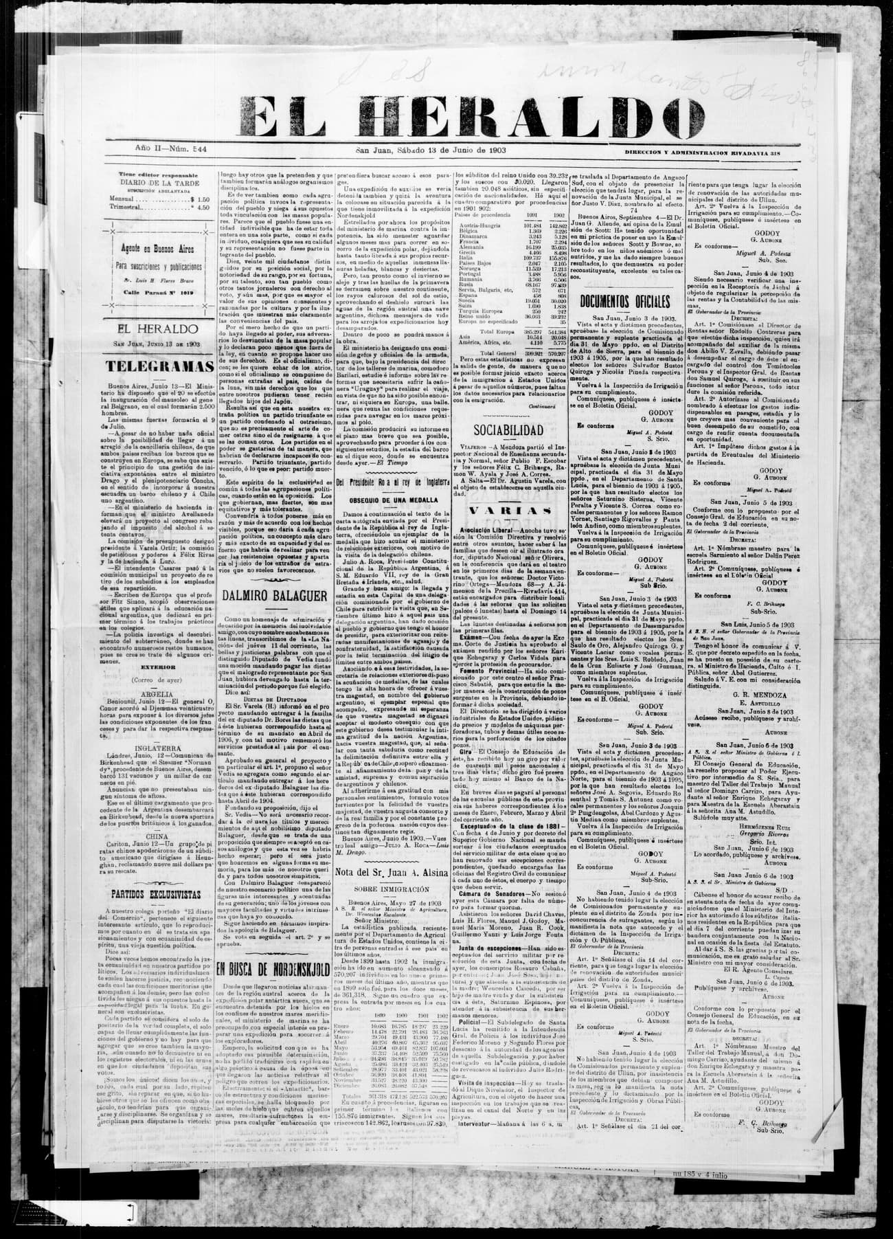 Portada · 13 de Junio de 1903