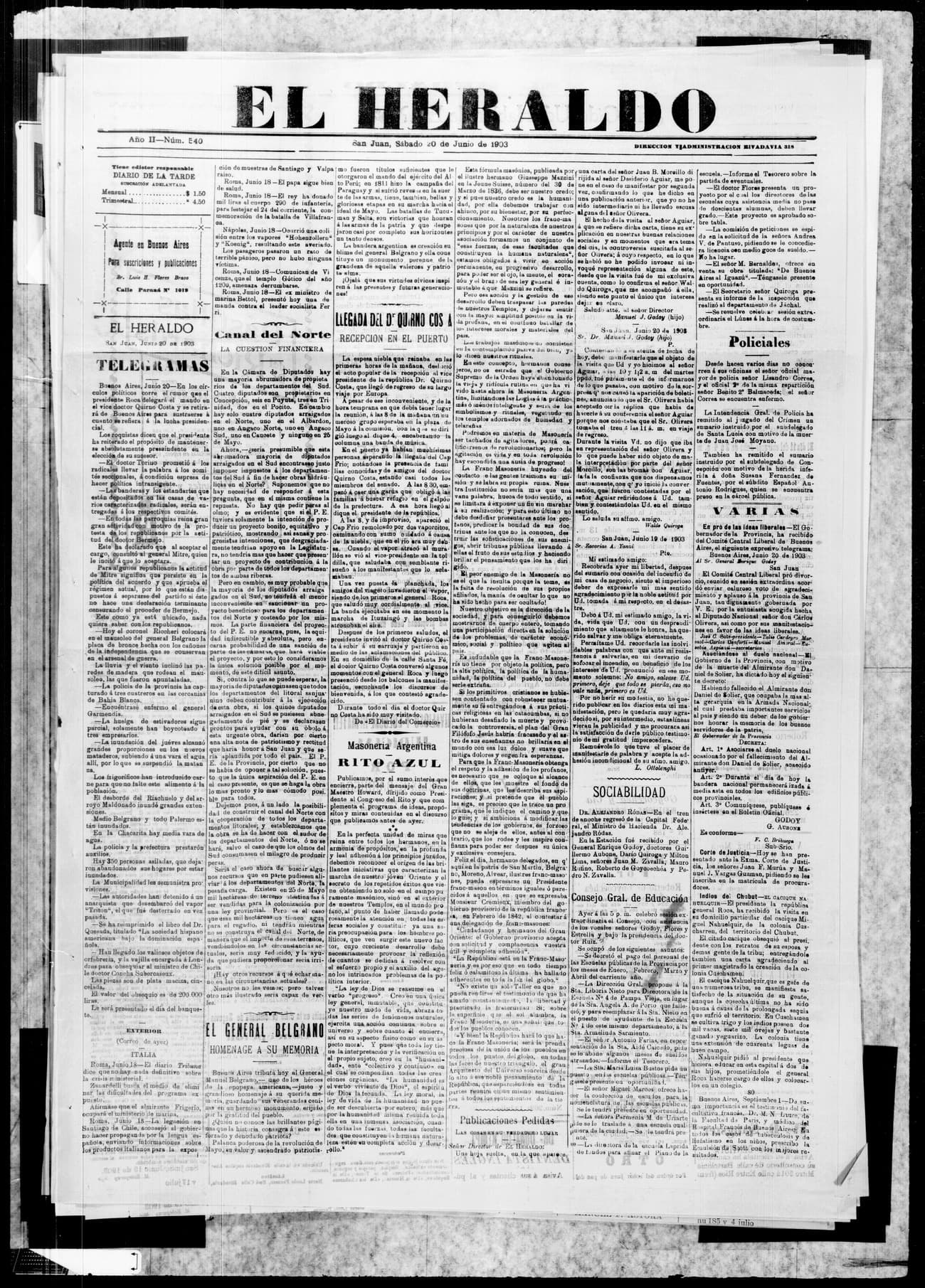 Portada · 20 de Junio de 1903