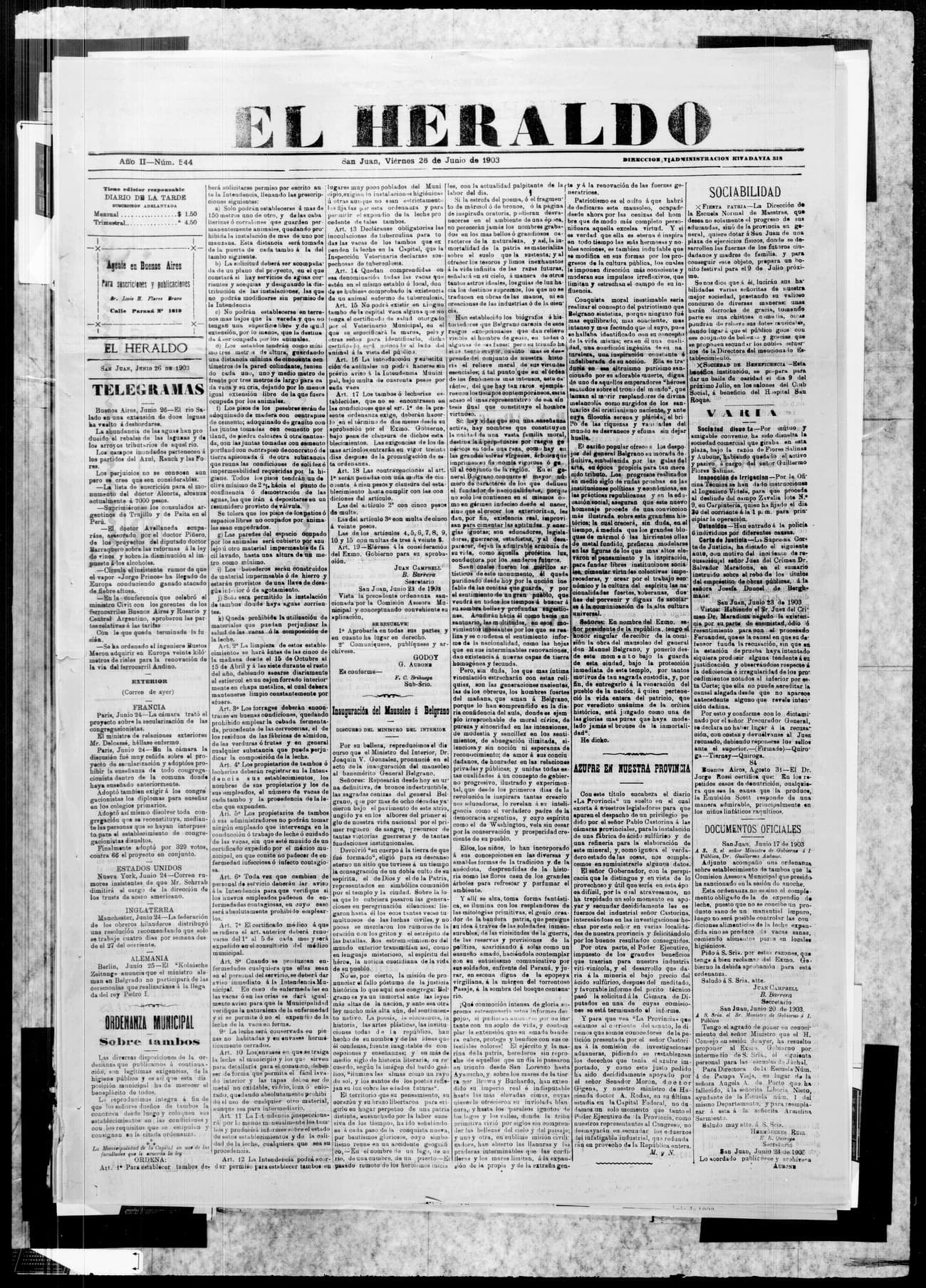 Portada · 26 de Junio de 1903