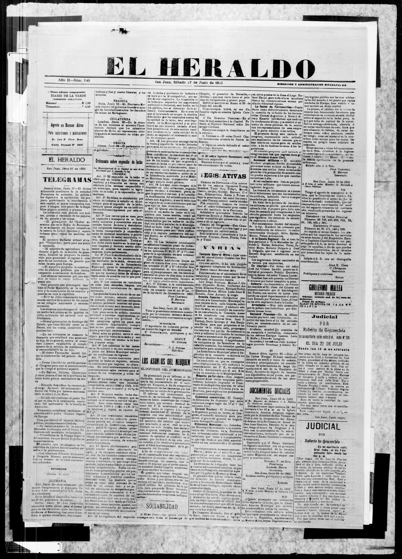 Portada · 27 de Junio de 1903