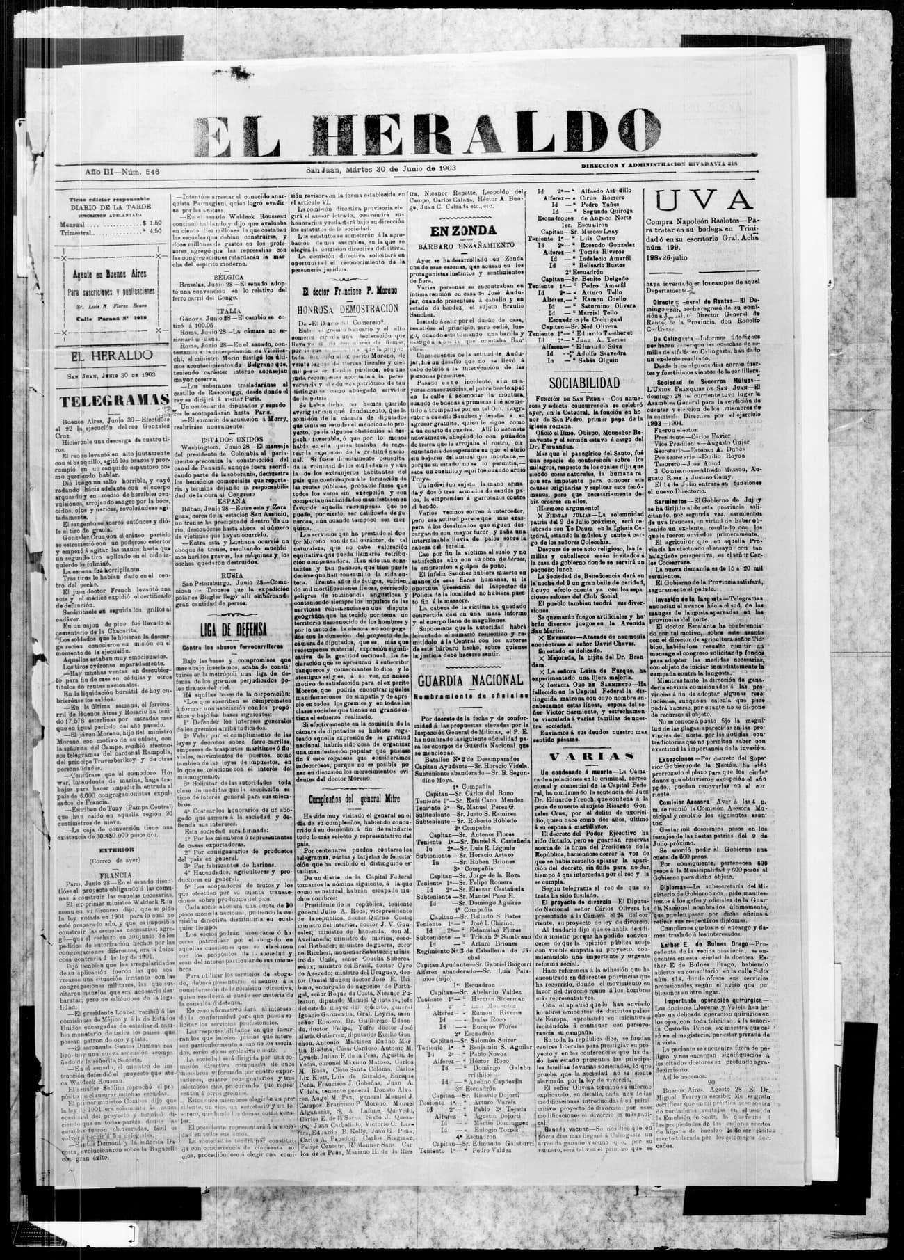 Portada · 30 de Junio de 1903