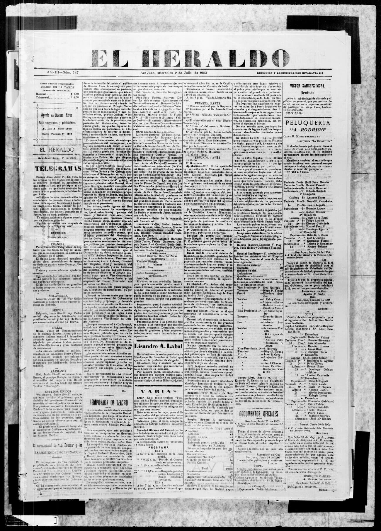 Portada · 1 de Julio de 1903