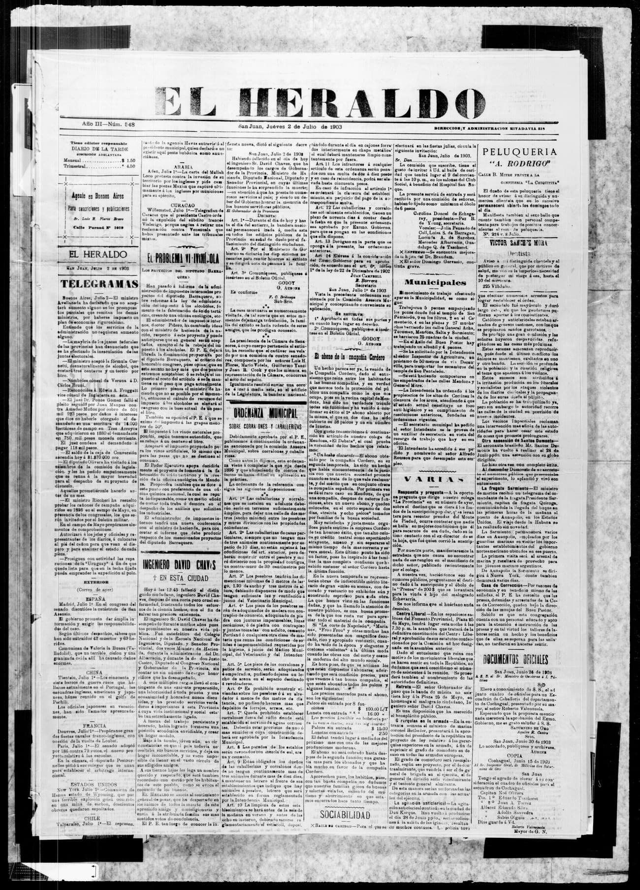 Portada · 2 de Julio de 1903
