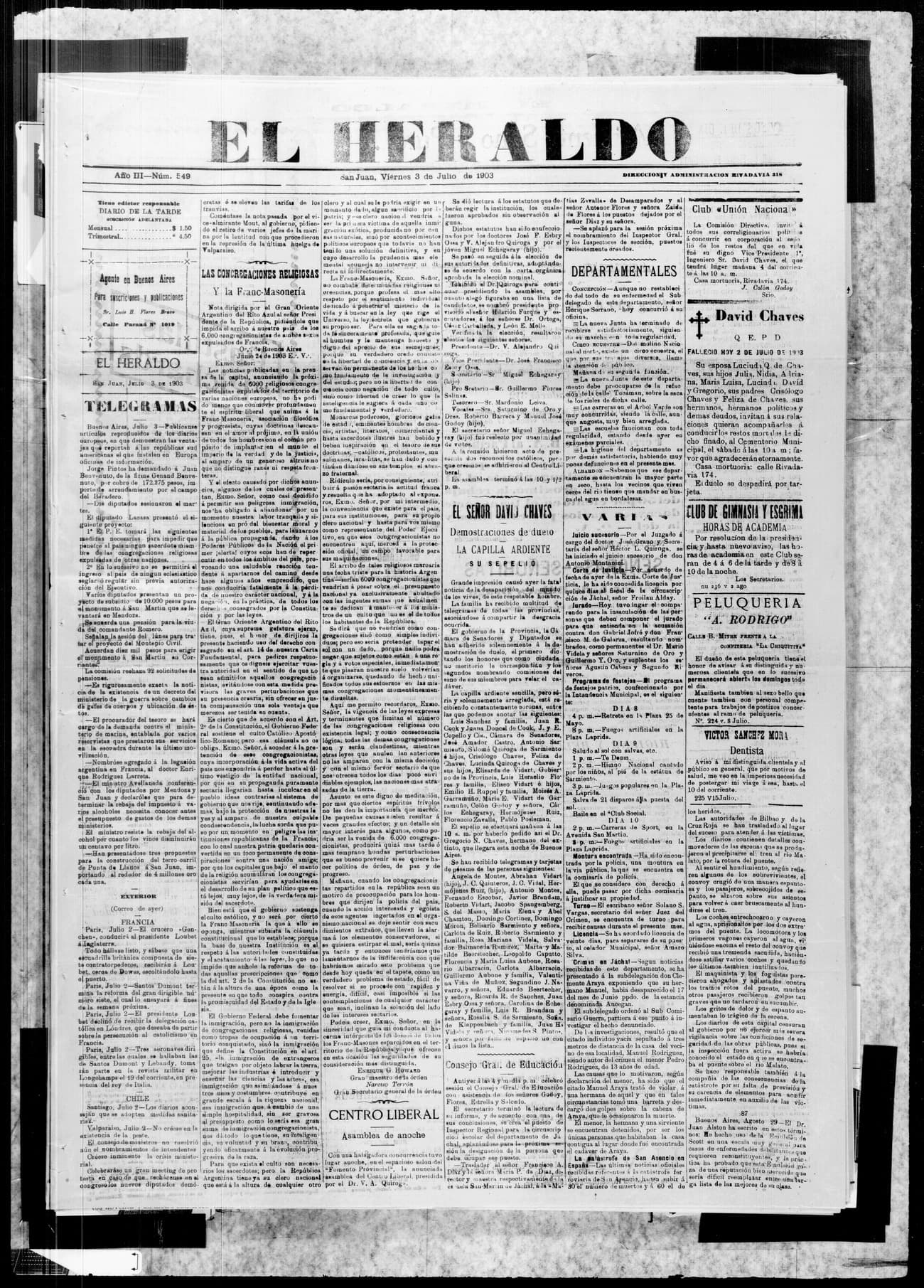 Portada · 3 de Julio de 1903