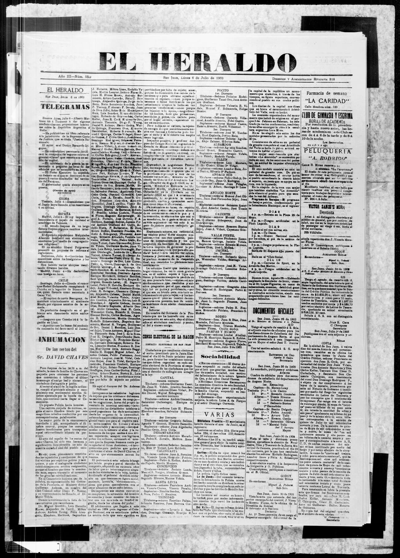 Portada · 6 de Julio de 1903