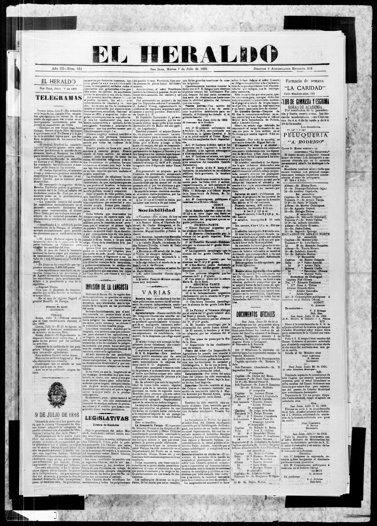 Portada · 7 de Julio de 1903