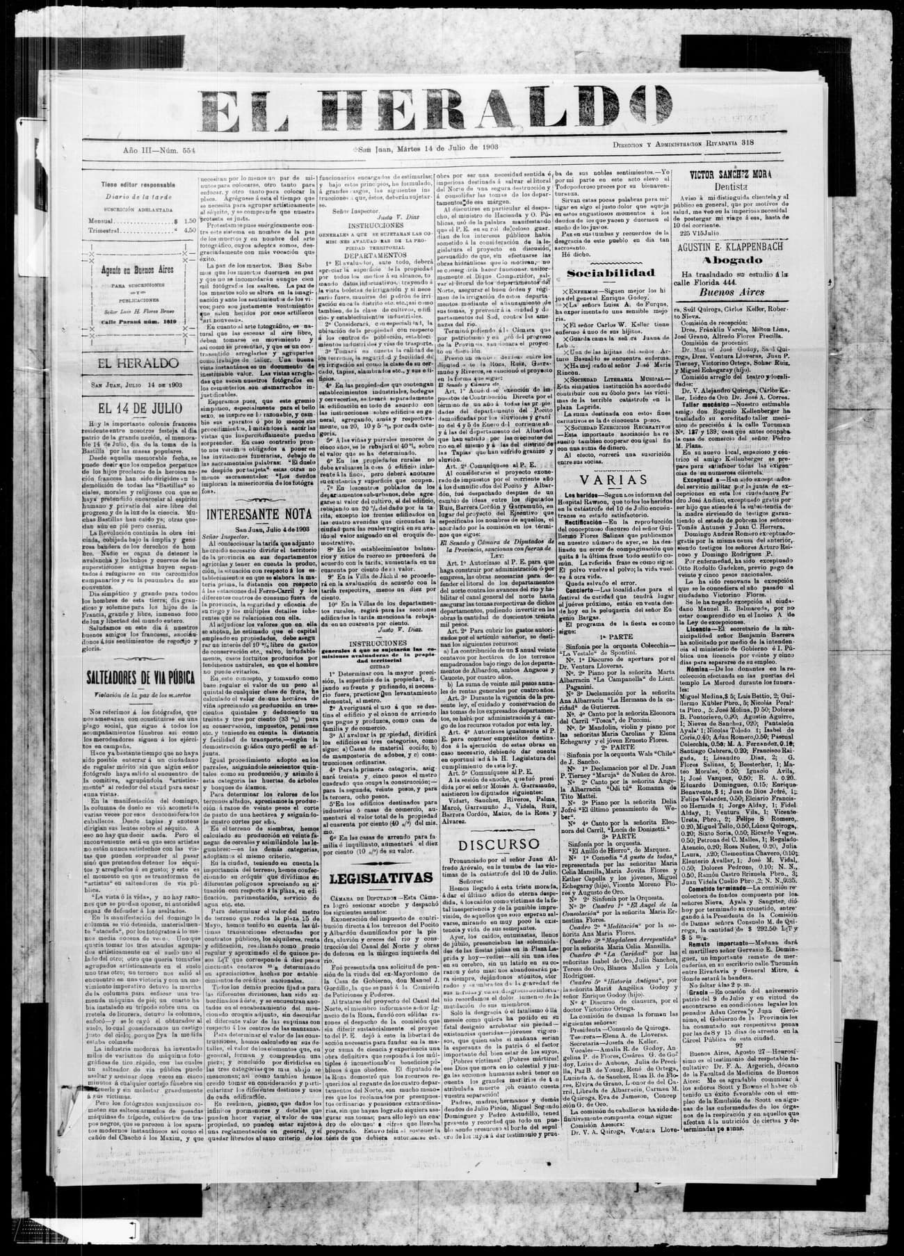 Portada · 14 de Julio de 1903