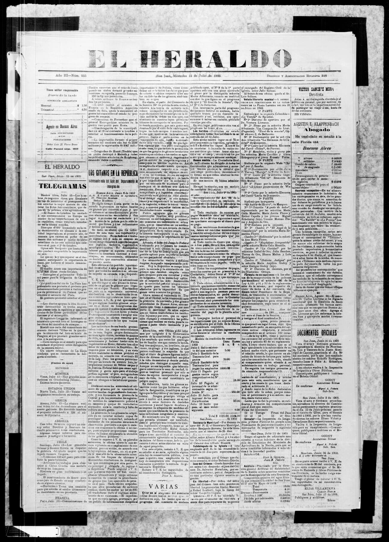 Portada · 15 de Julio de 1903