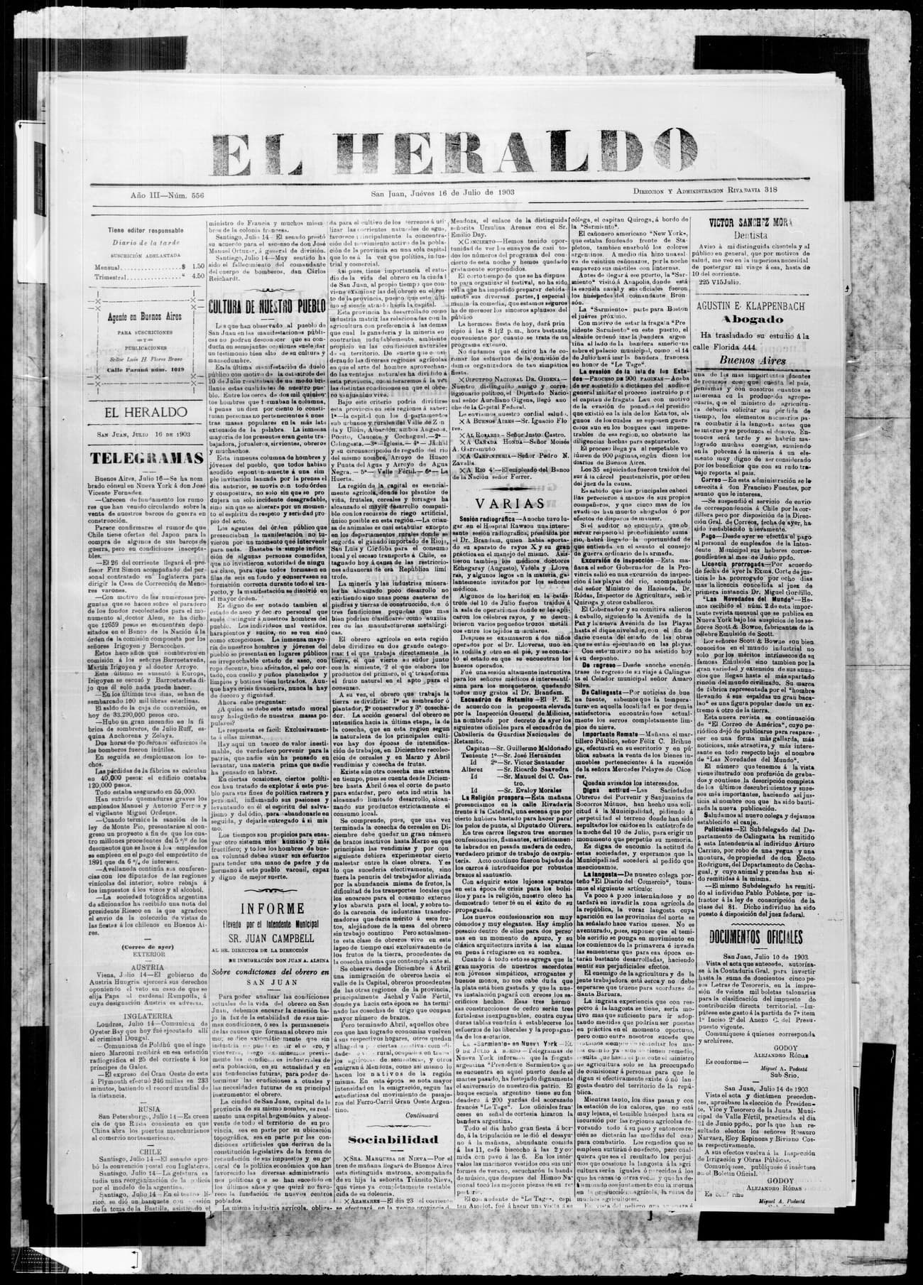 Portada · 16 de Julio de 1903