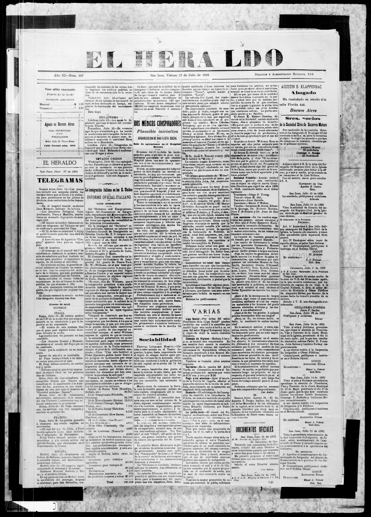 Portada · 17 de Julio de 1903