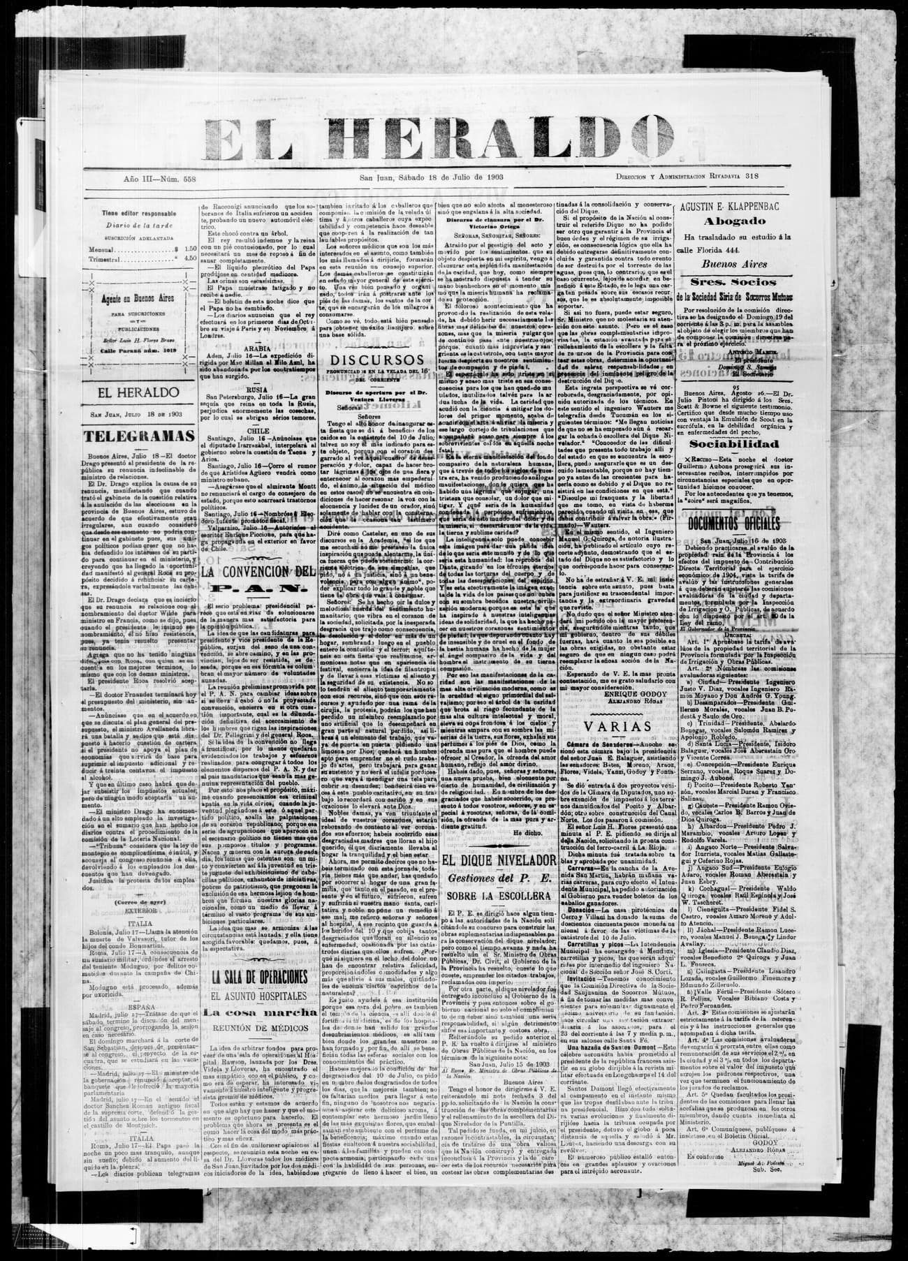 Portada · 18 de Julio de 1903