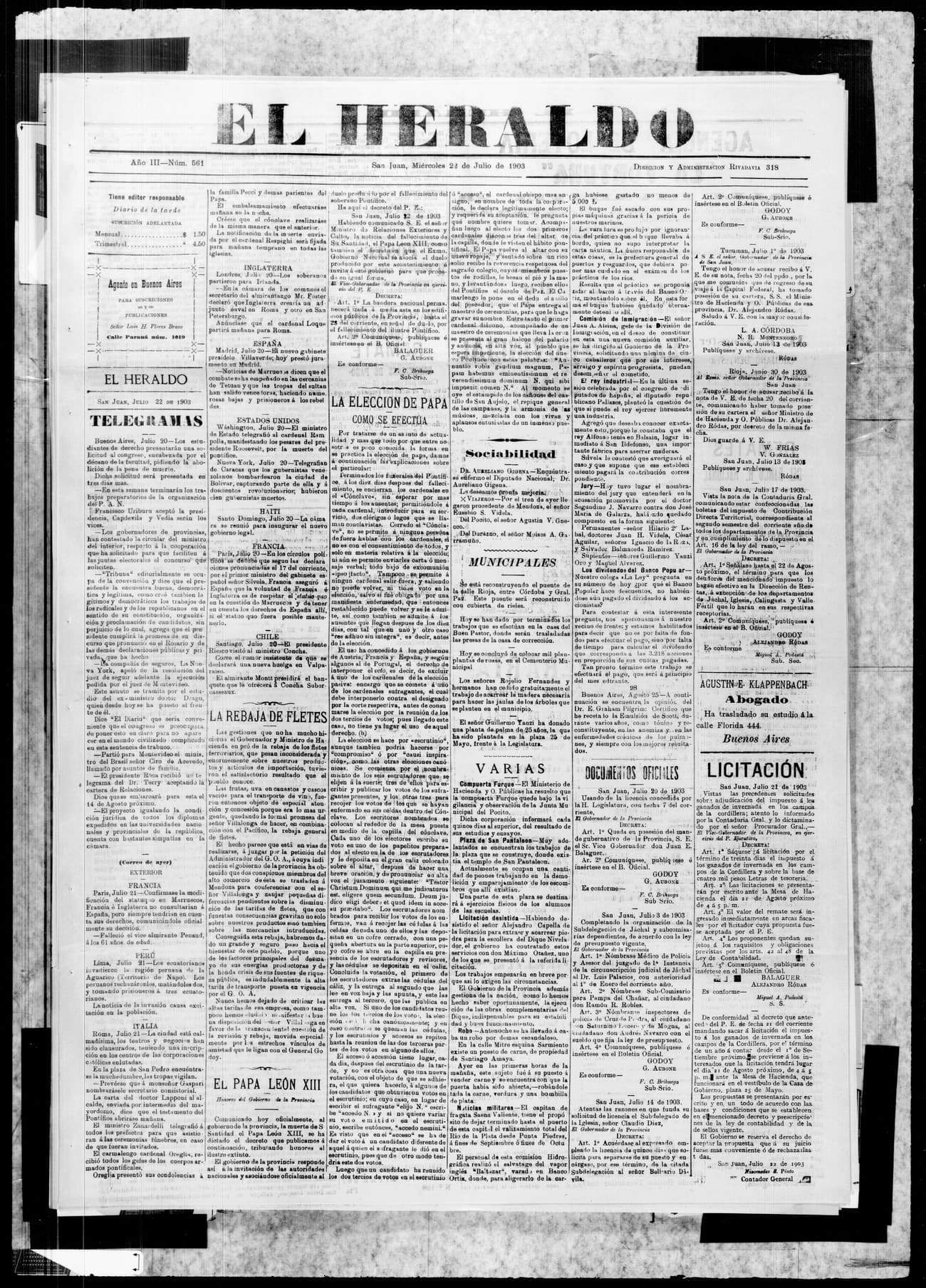 Portada · 22 de Julio de 1903