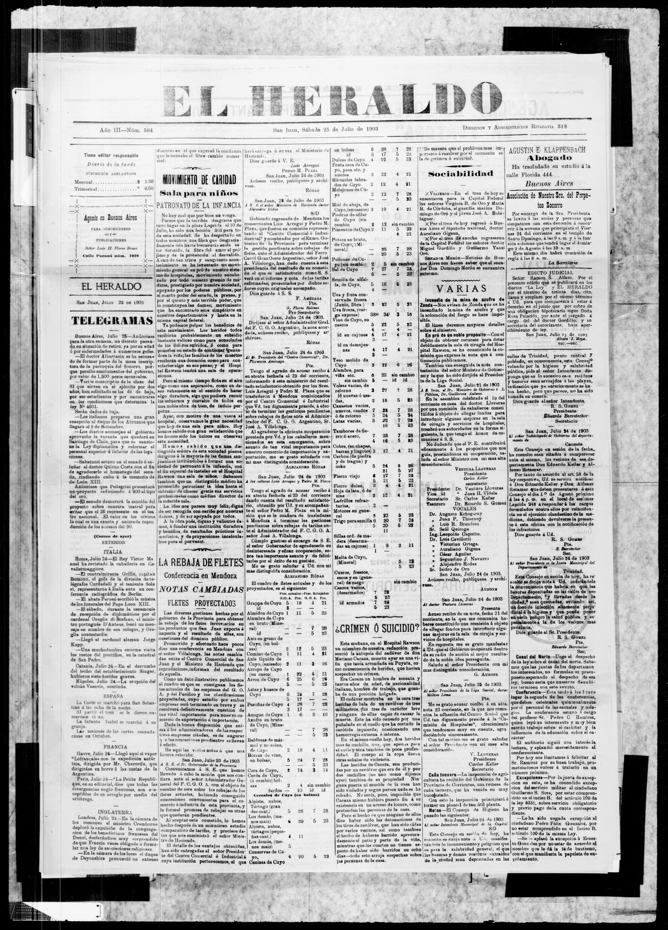 Portada · 25 de Julio de 1903