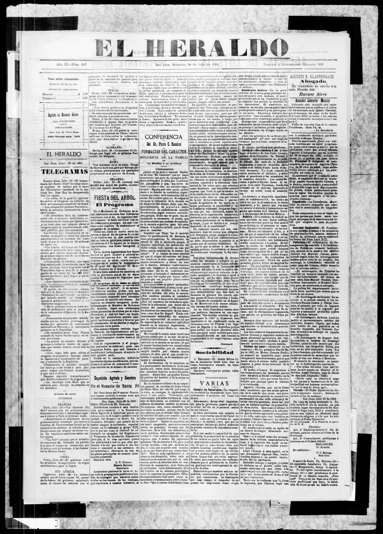 Portada · 29 de Julio de 1903