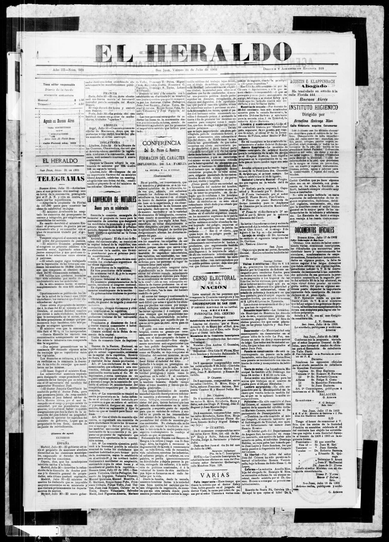 Portada · 31 de Julio de 1903