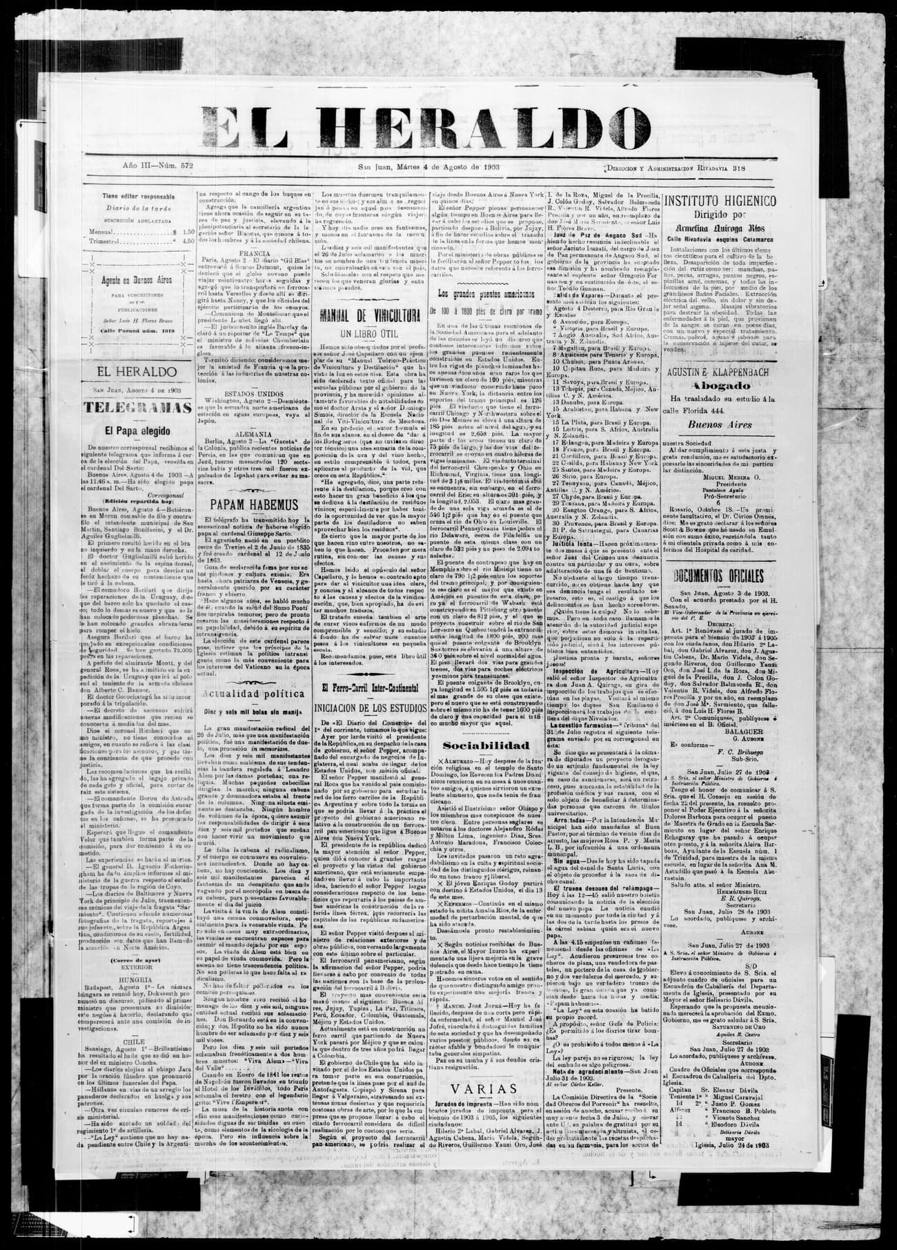 Portada · 4 de Agosto de 1903