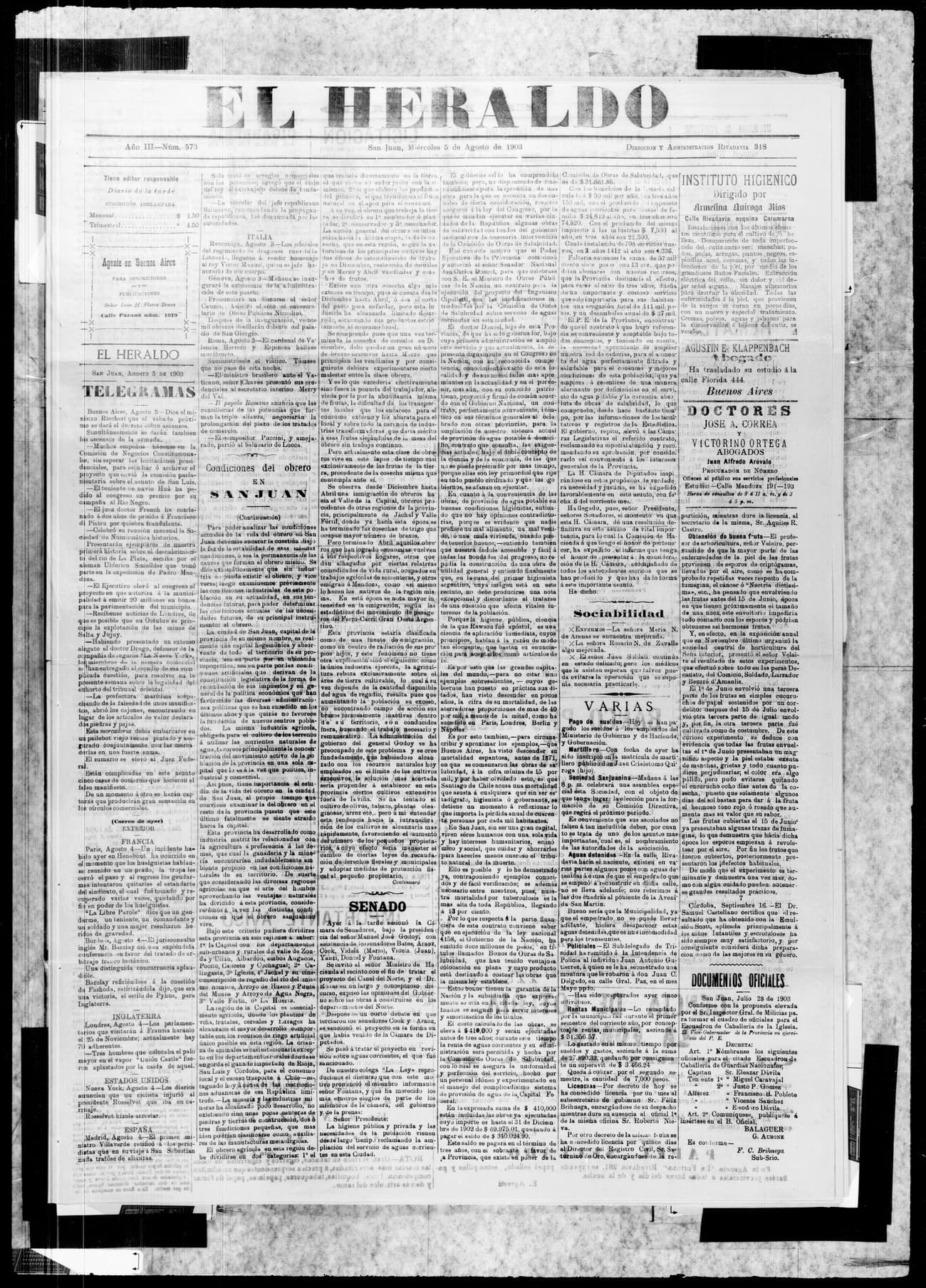 Portada · 5 de Agosto de 1903