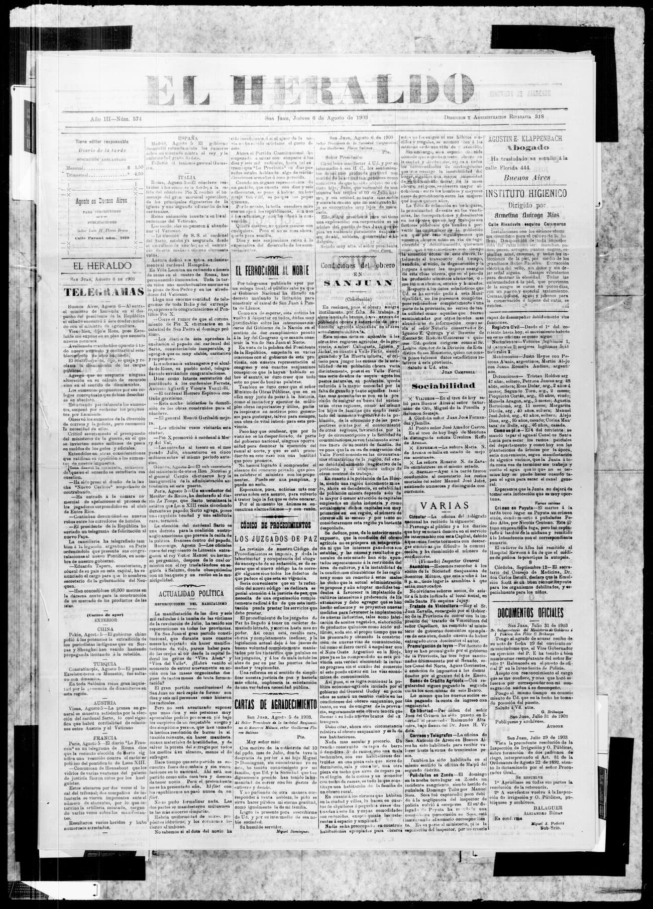 Portada · 6 de Agosto de 1902