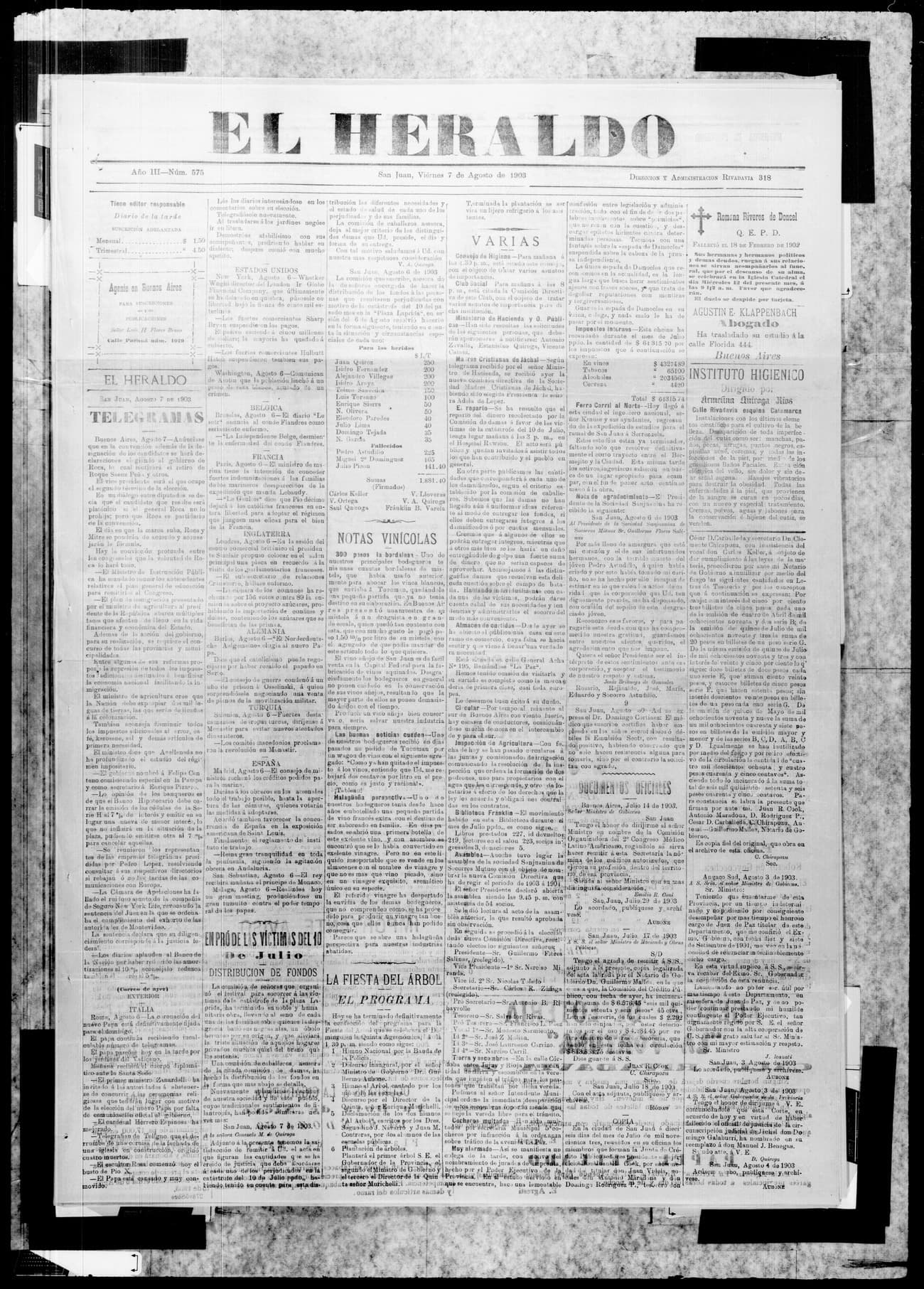 Portada · 7 de Agosto de 1903