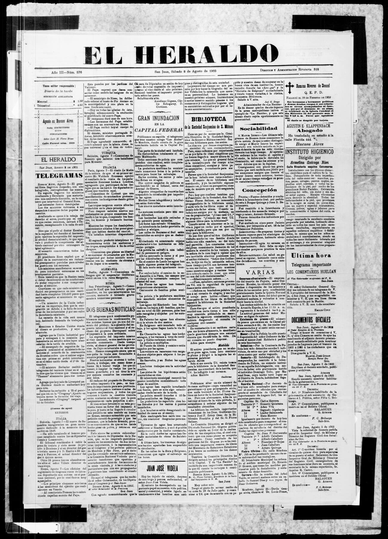 Portada · 8 de Agosto de 1903