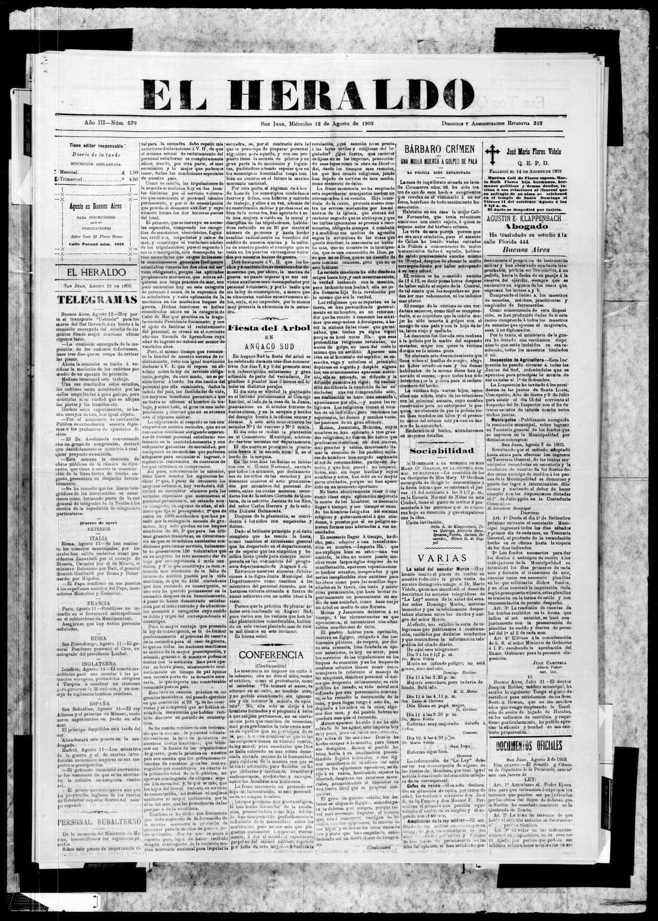 Portada · 12 de Agosto de 1903