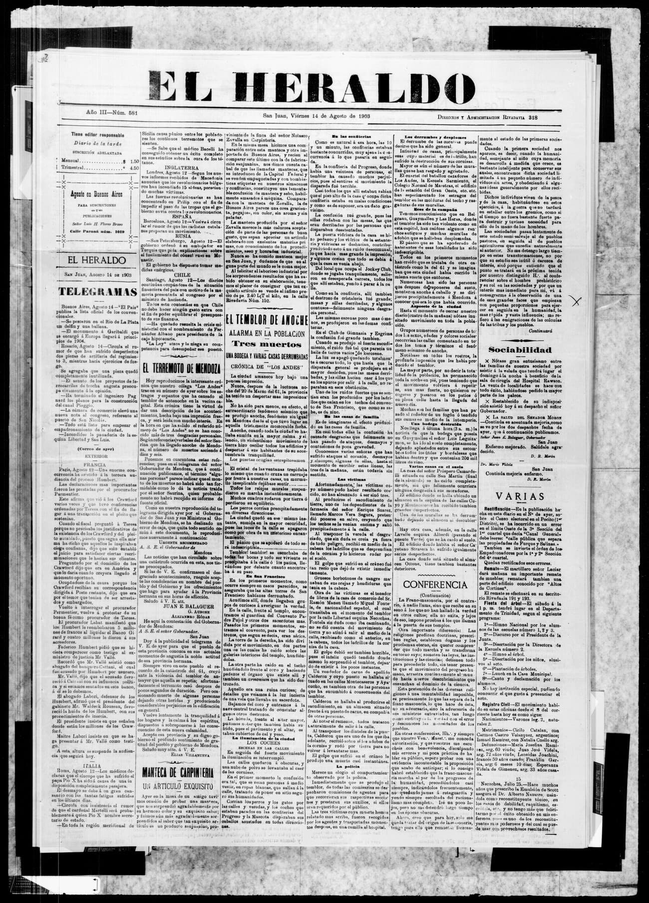 Portada · 14 de Agosto de 1903