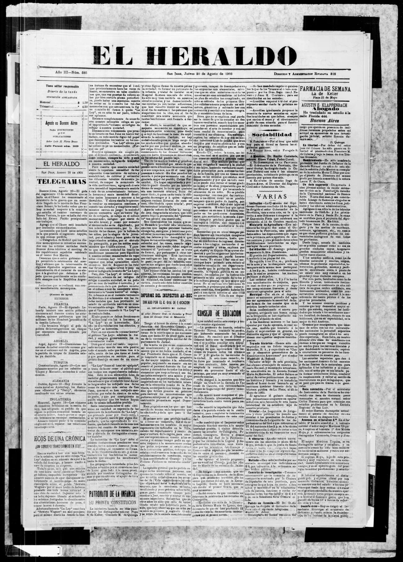 Portada · 20 de Agosto de 1903