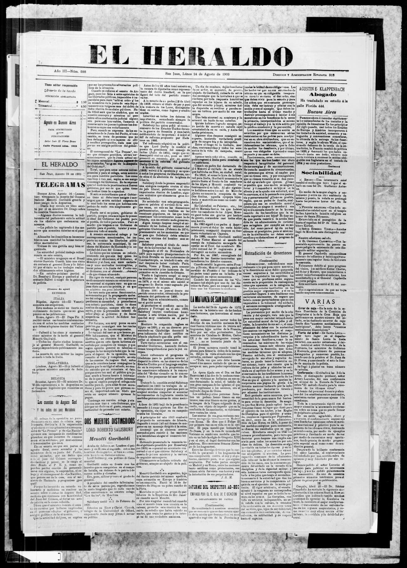 Portada · 24 de Agosto de 1903