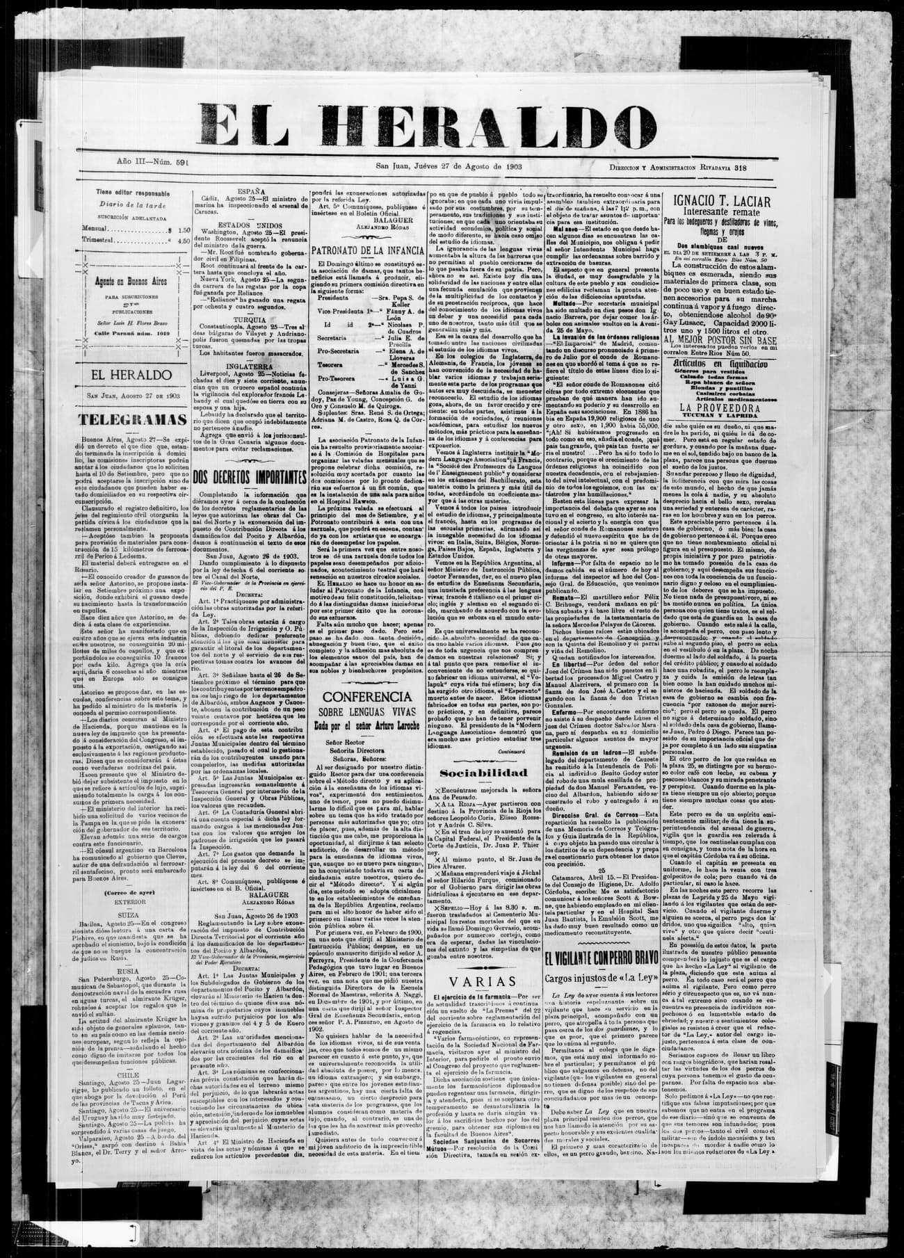 Portada · 27 de Agosto de 1903