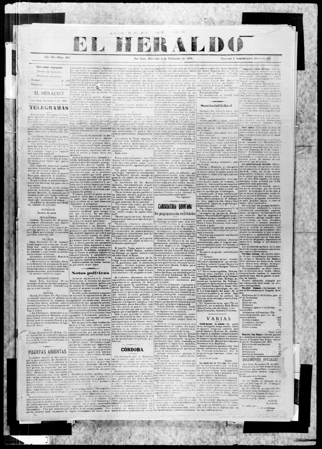 Portada · 2 de Diciembre de 1903