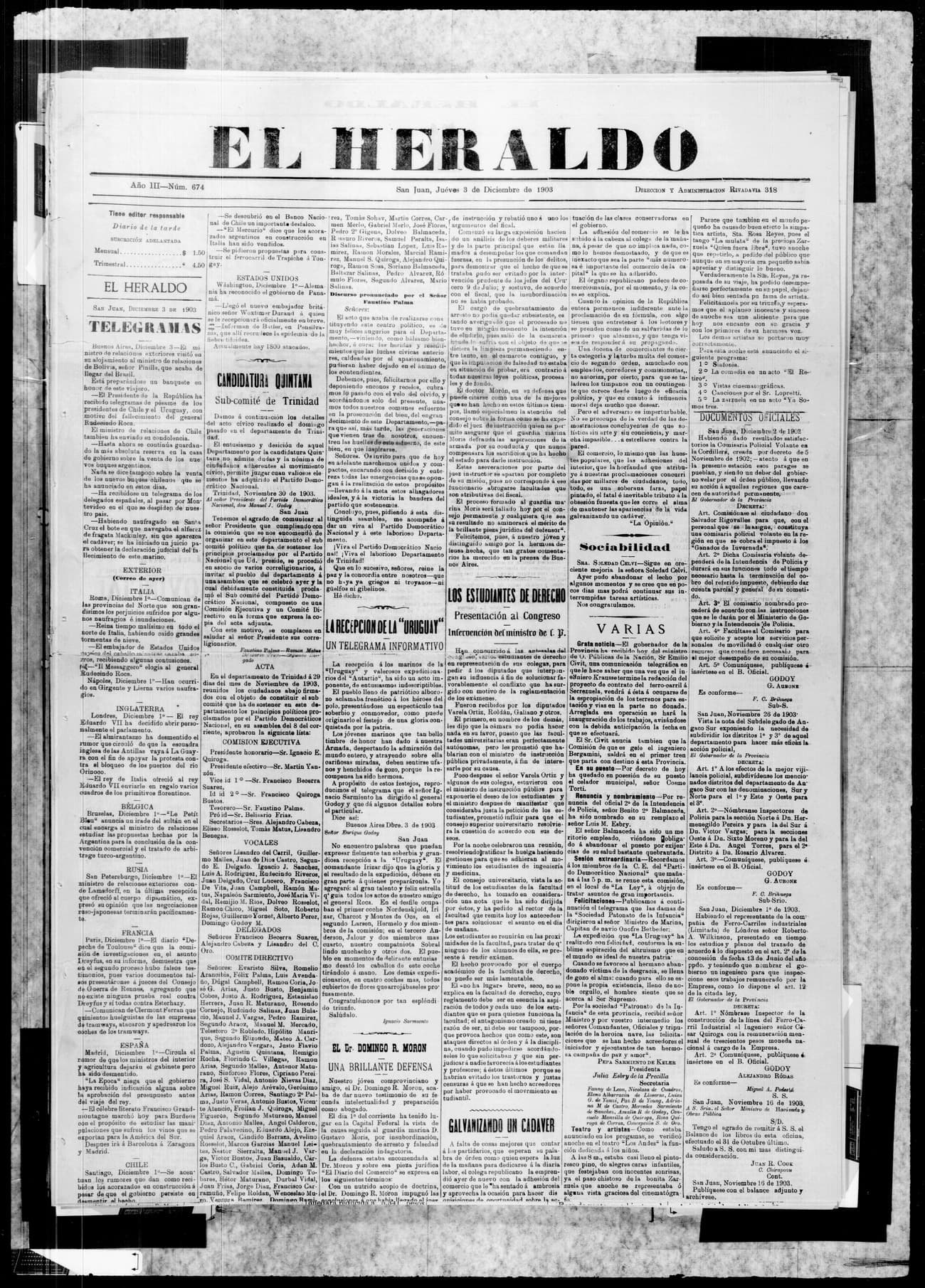 Portada · 3 de Diciembre de 1903