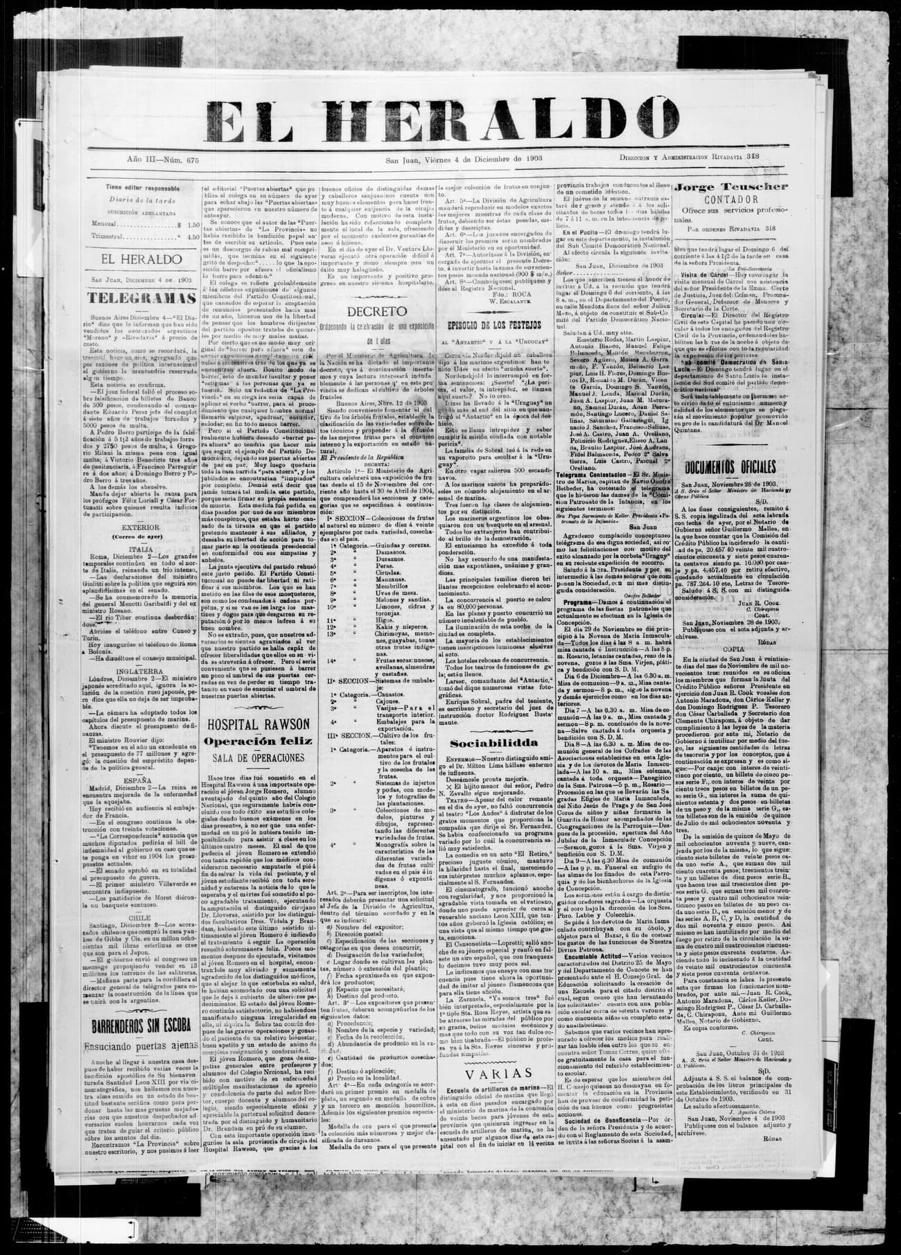 Portada · 4 de Diciembre de 1903
