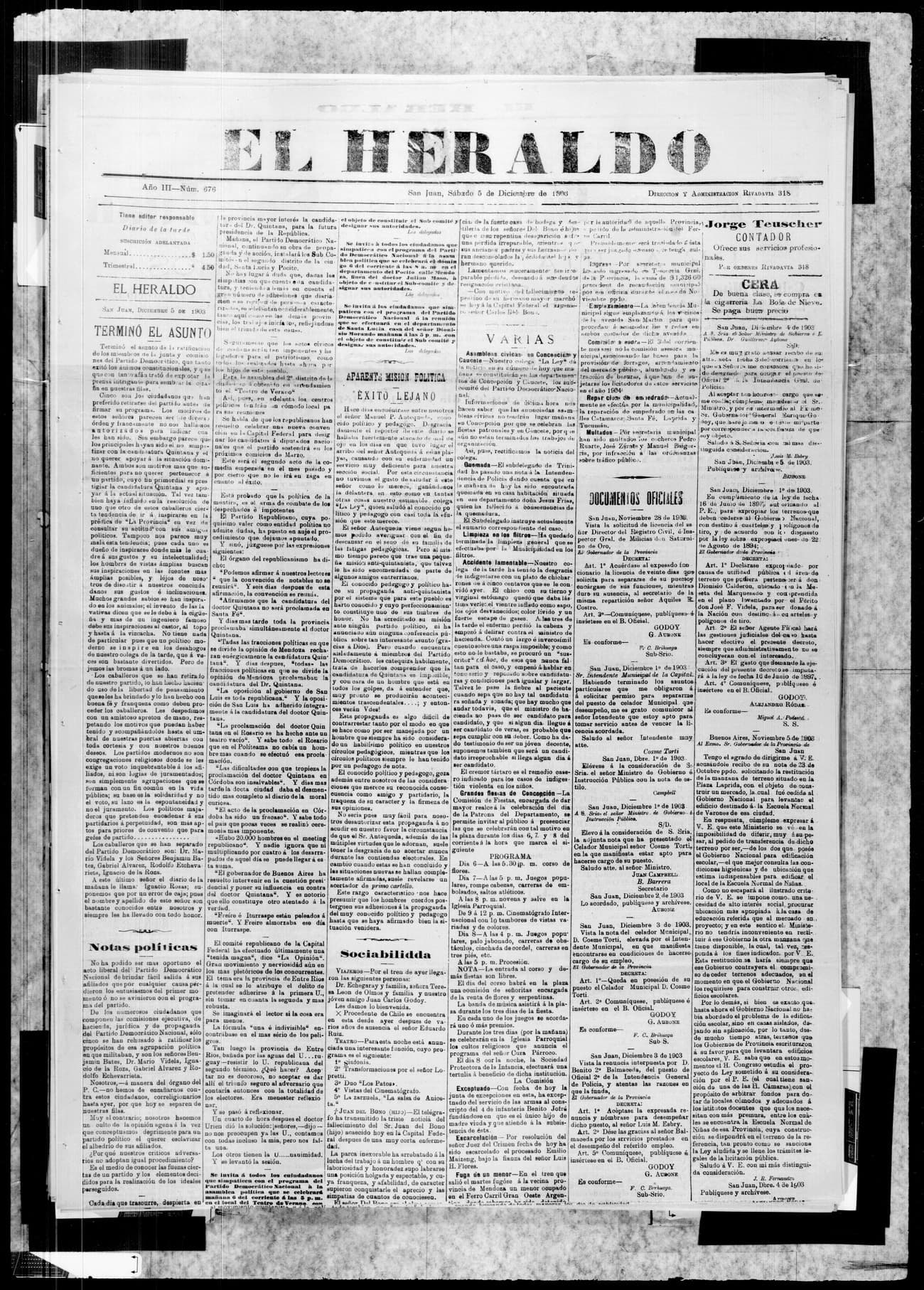 Portada · 5 de Diciembre de 1903