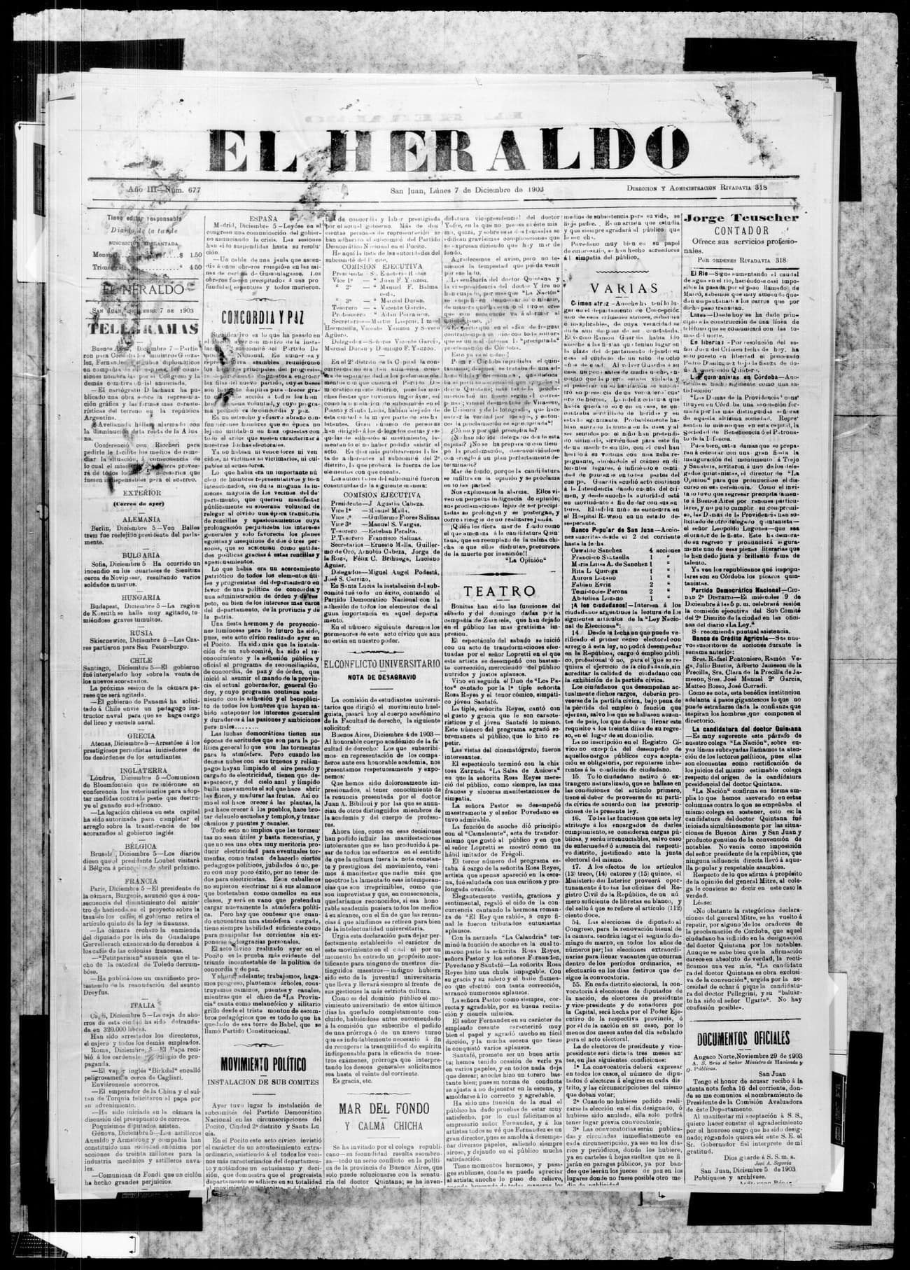 Portada · 7 de Diciembre de 1903