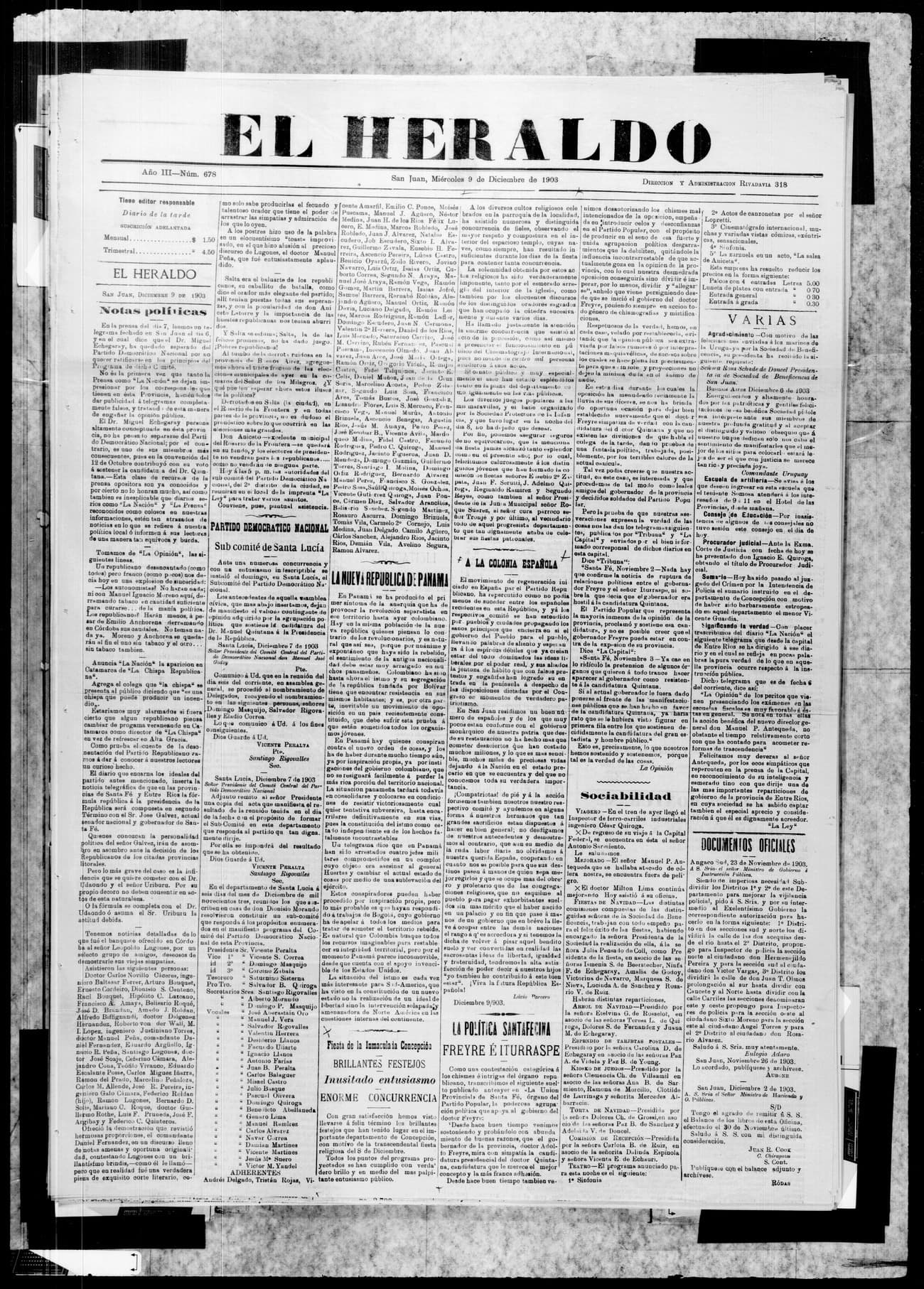 Portada · 9 de Diciembre de 1903
