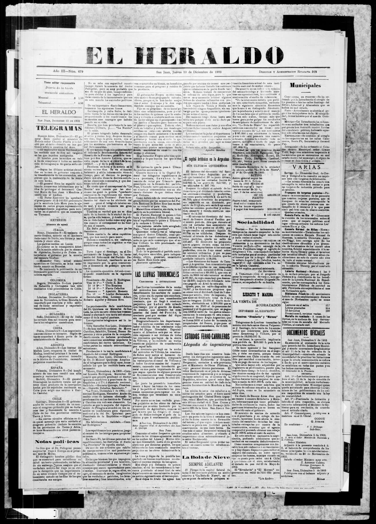 Portada · 10 de Diciembre de 1903