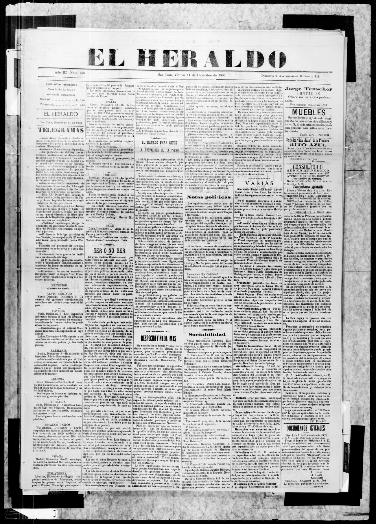 Portada · 11 de Diciembre de 1903