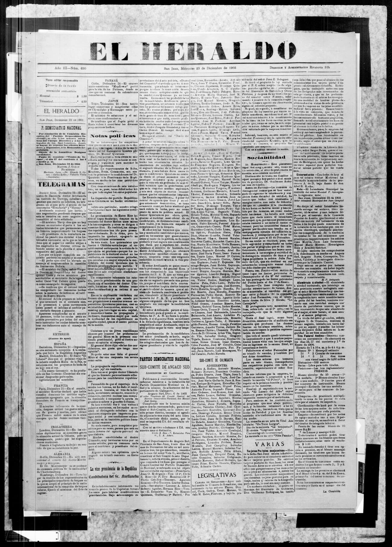 Portada · 23 de Diciembre de 1903
