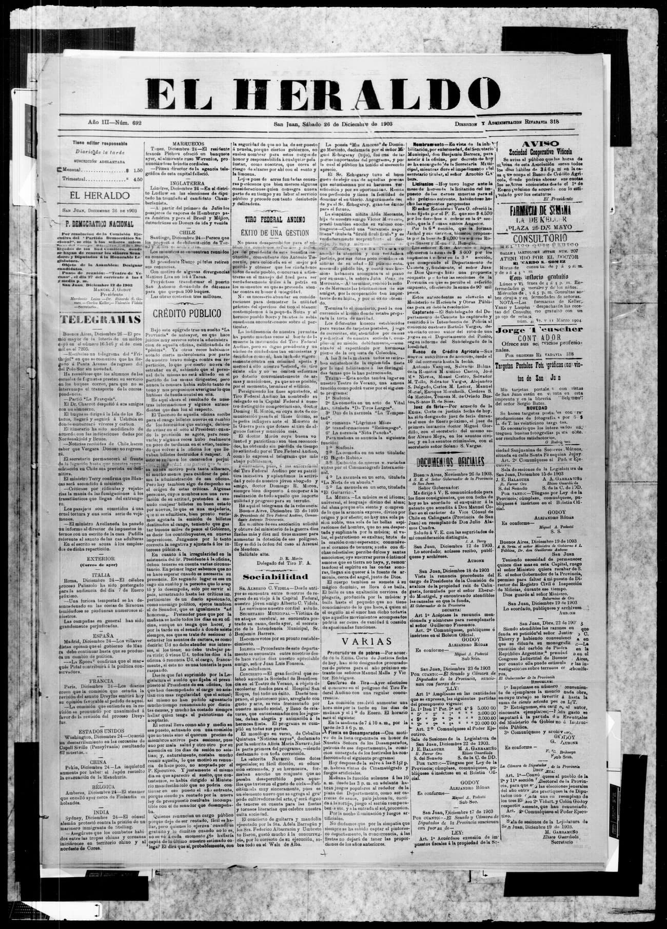 Portada · 26 de Diciembre de 1903