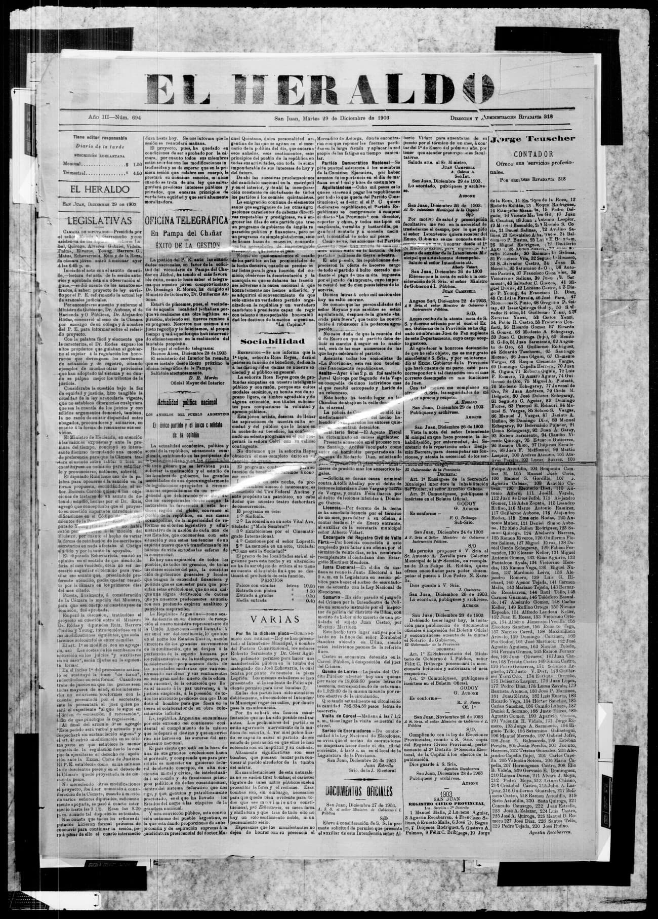 Portada · 29 de Diciembre de 1903