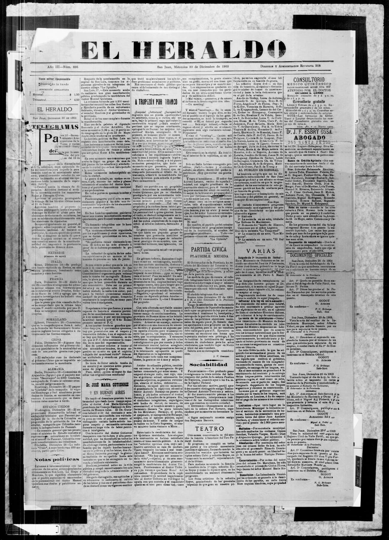 Portada · 30 de Diciembre de 1903