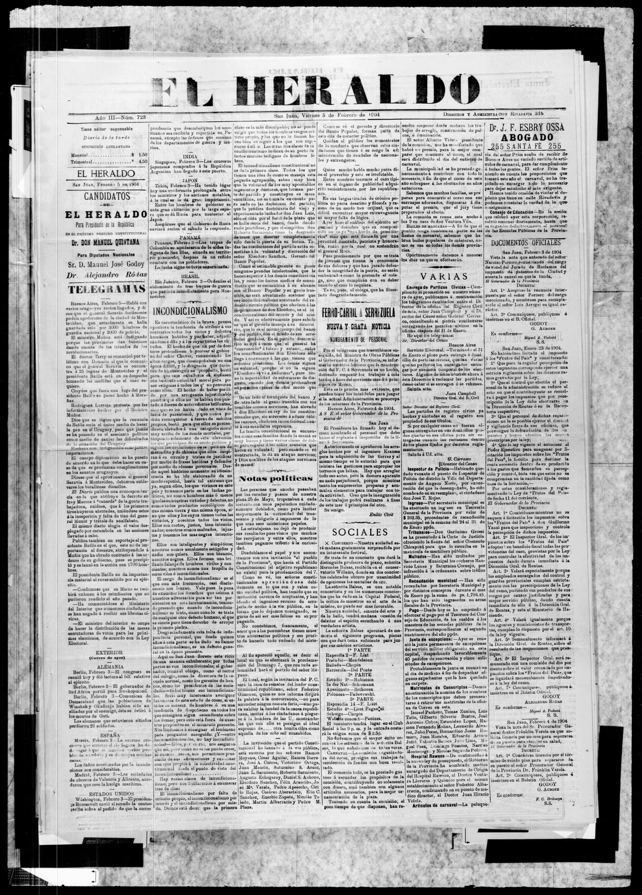 Portada · 5 de Febrero de 1904
