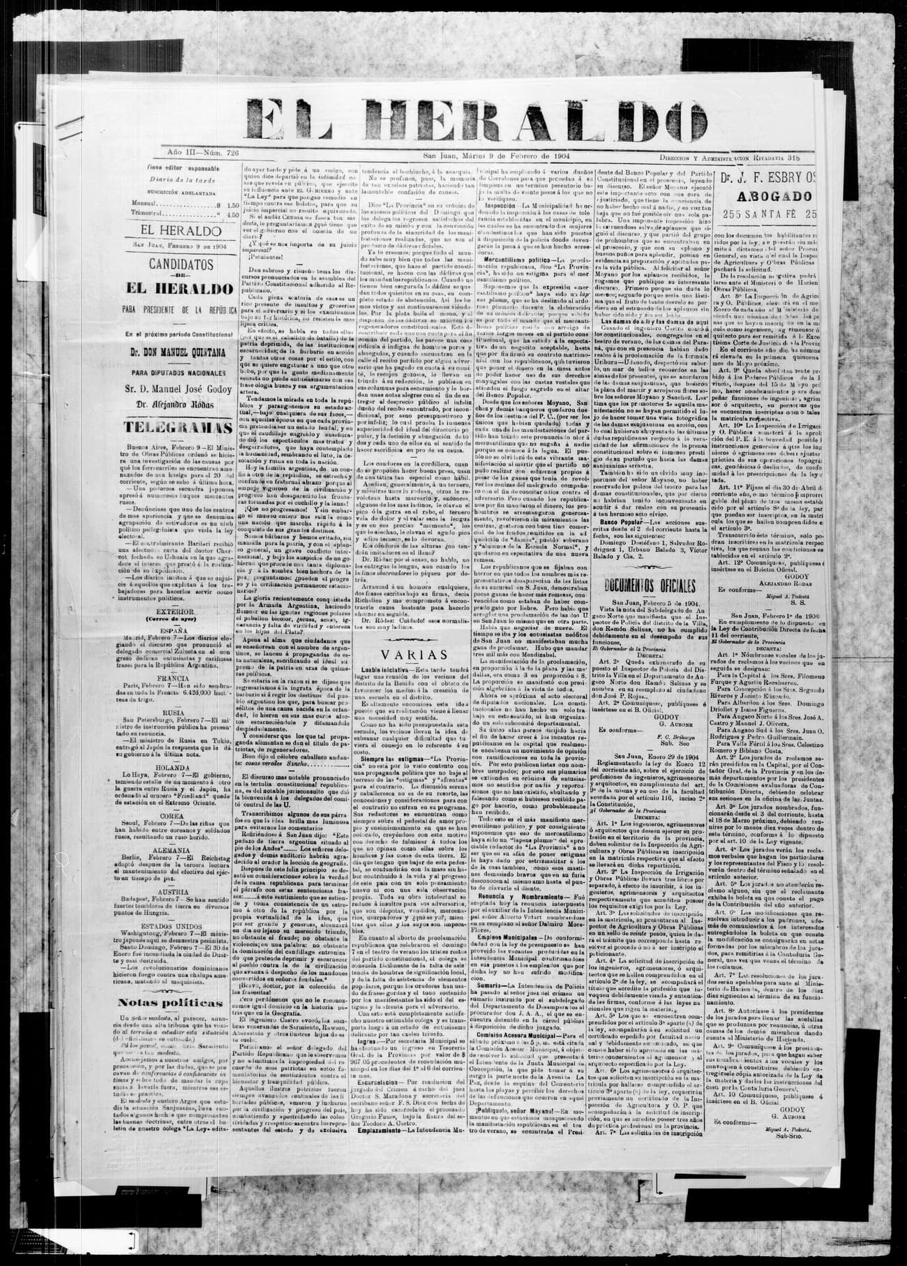 Portada · 9 de Febrero de 1904