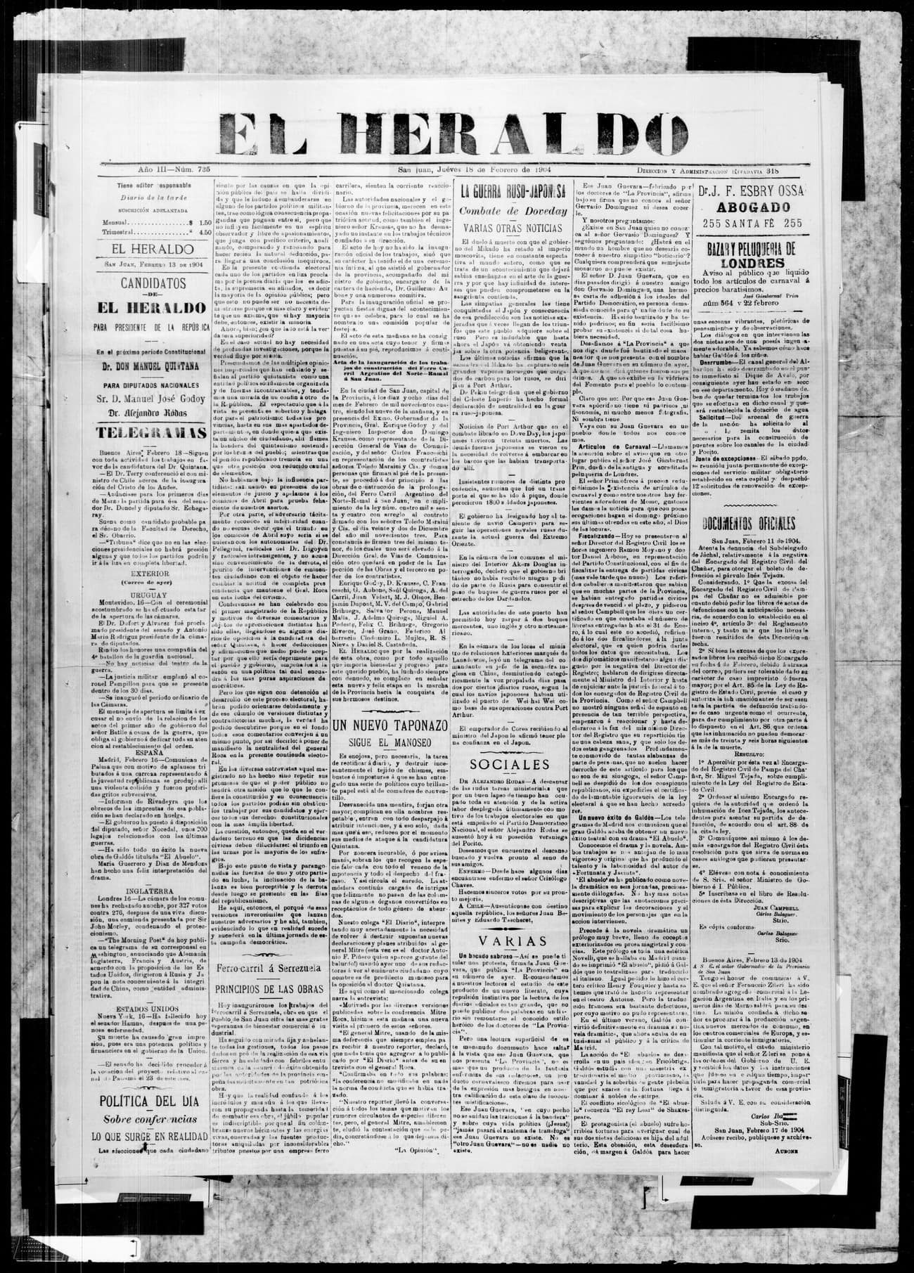 Portada · 18 de Febrero de 1904