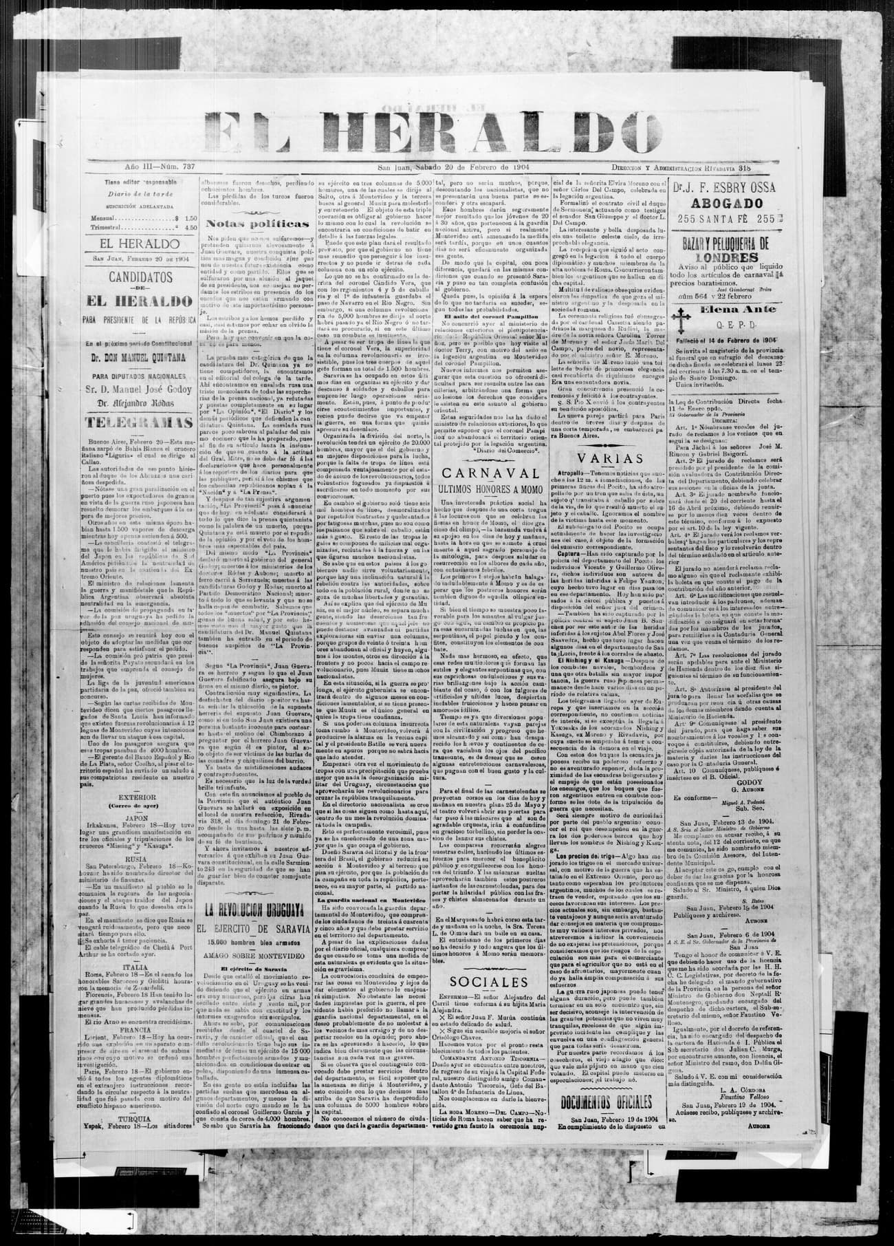 Portada · 20 de Febrero de 1904